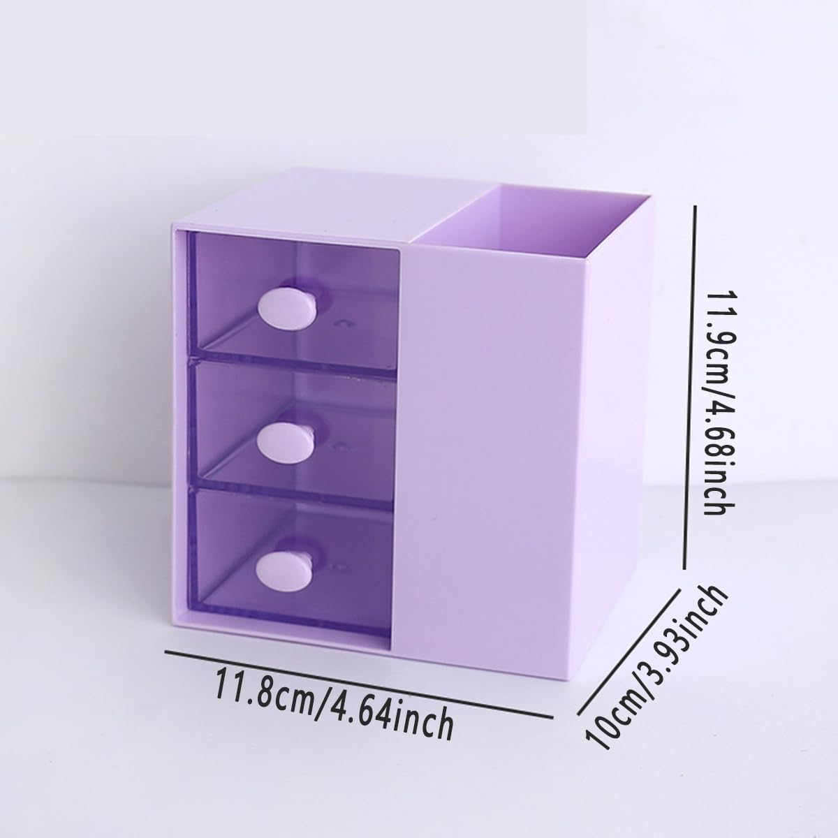 AIMALL 3-Drawer Pen Organizer, Multi-Purpose Purple Storage Box, Plastic Cosmetic & Office Supplies Holder, Versatile Desk Organization for Home, Office, Classroom &ndash; 4.64In X 3.93In image number 3