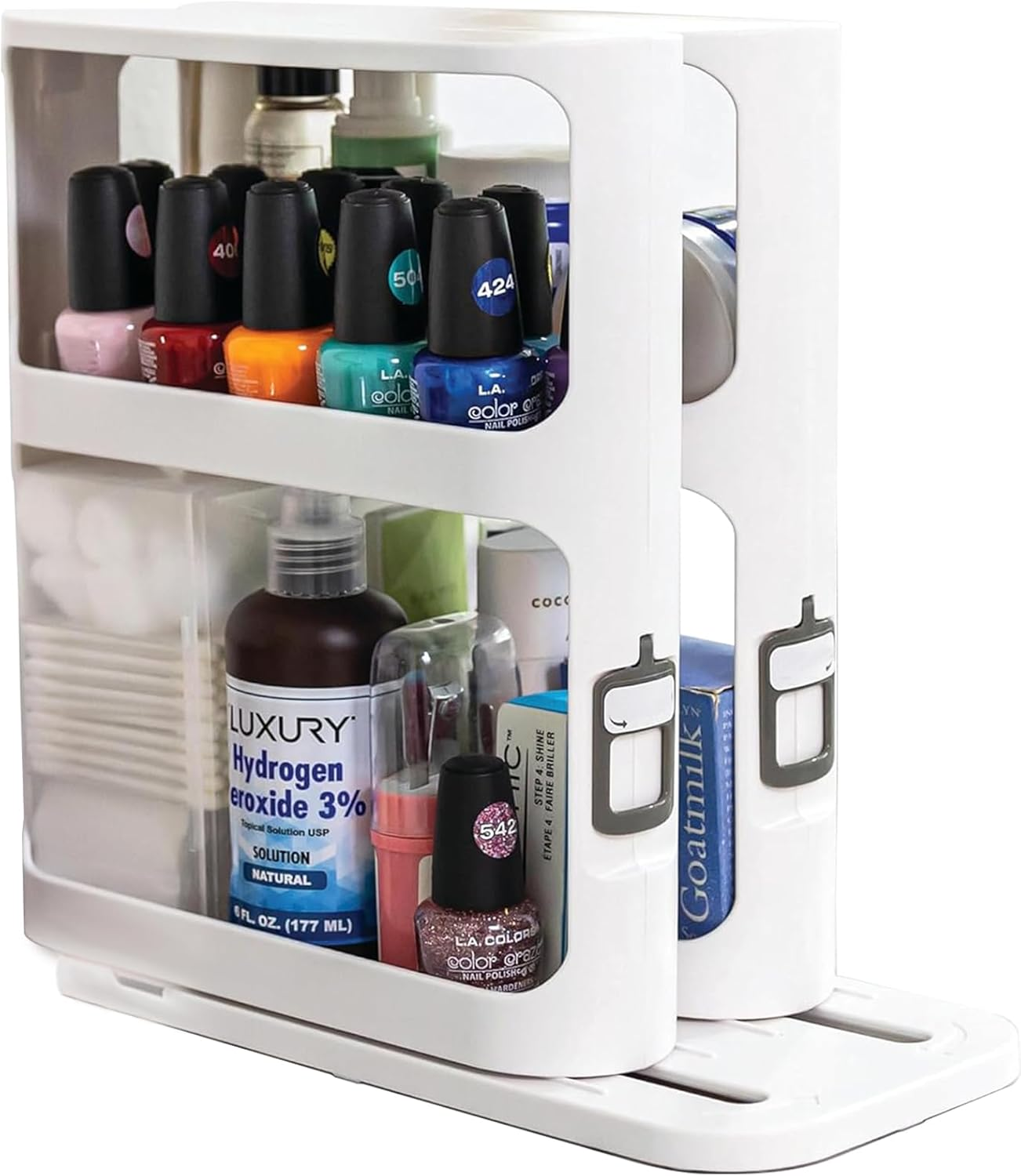 Xoxle Medicine Cabinet Organizer 360&deg;Rotating Spice Rack 2-Tier Adjustable Magnetic Shelves with Non-Slip Base, Fits 24 Jars | Space-Saving Kitchen Cabinet & Countertop Storage 10.5 X 5.25 X 10.5 Inch image number 1