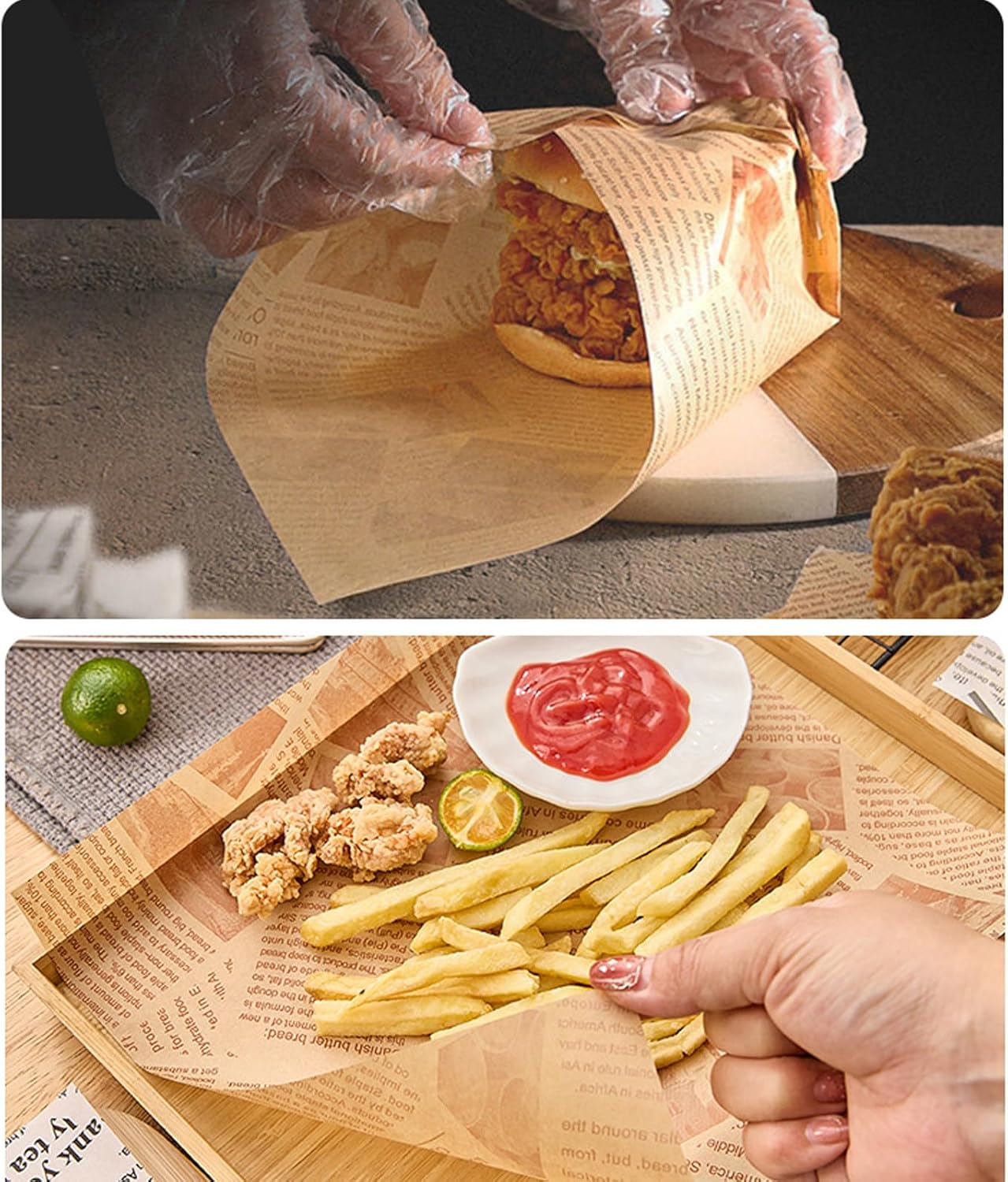 200 PCS 4 Sizes Newspaper Greaseproof Paper Sheets, Burger Cheese Wrapping Papers, Napkins Greaseproof Paper, Old Newspaper Baking Papers for Cheese Bread Sandwich Fries (22Cm, 20Cm, 18Cm, 15Cm) image number 5