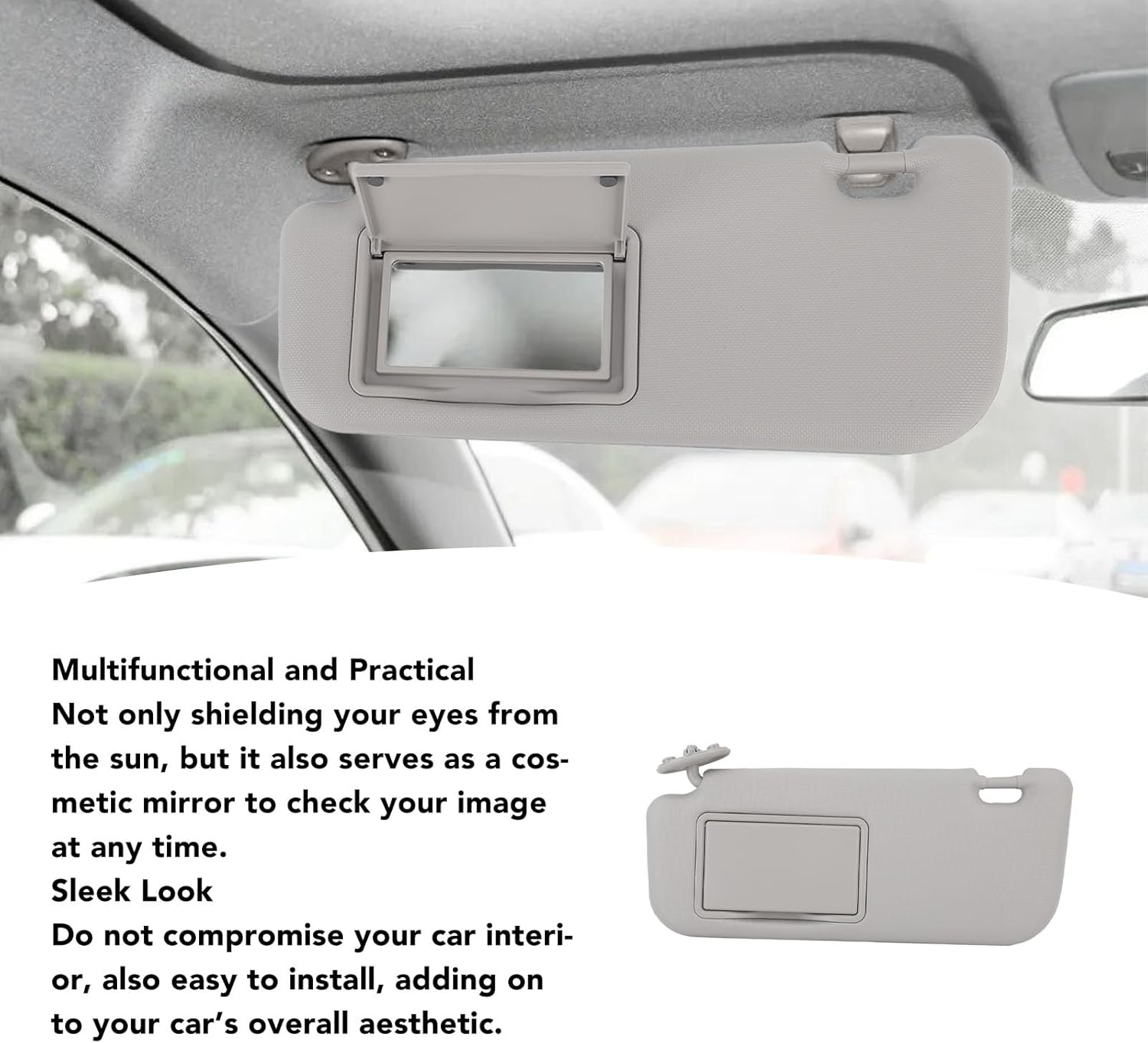 Sun Visor, Grey Left Driver Side Sun Visor with Sunroof Makeup Mirror 2006 to 2013, Multifunctional Sun Shielding Visor Mirror Replacement for Toyota 2014 to 2016