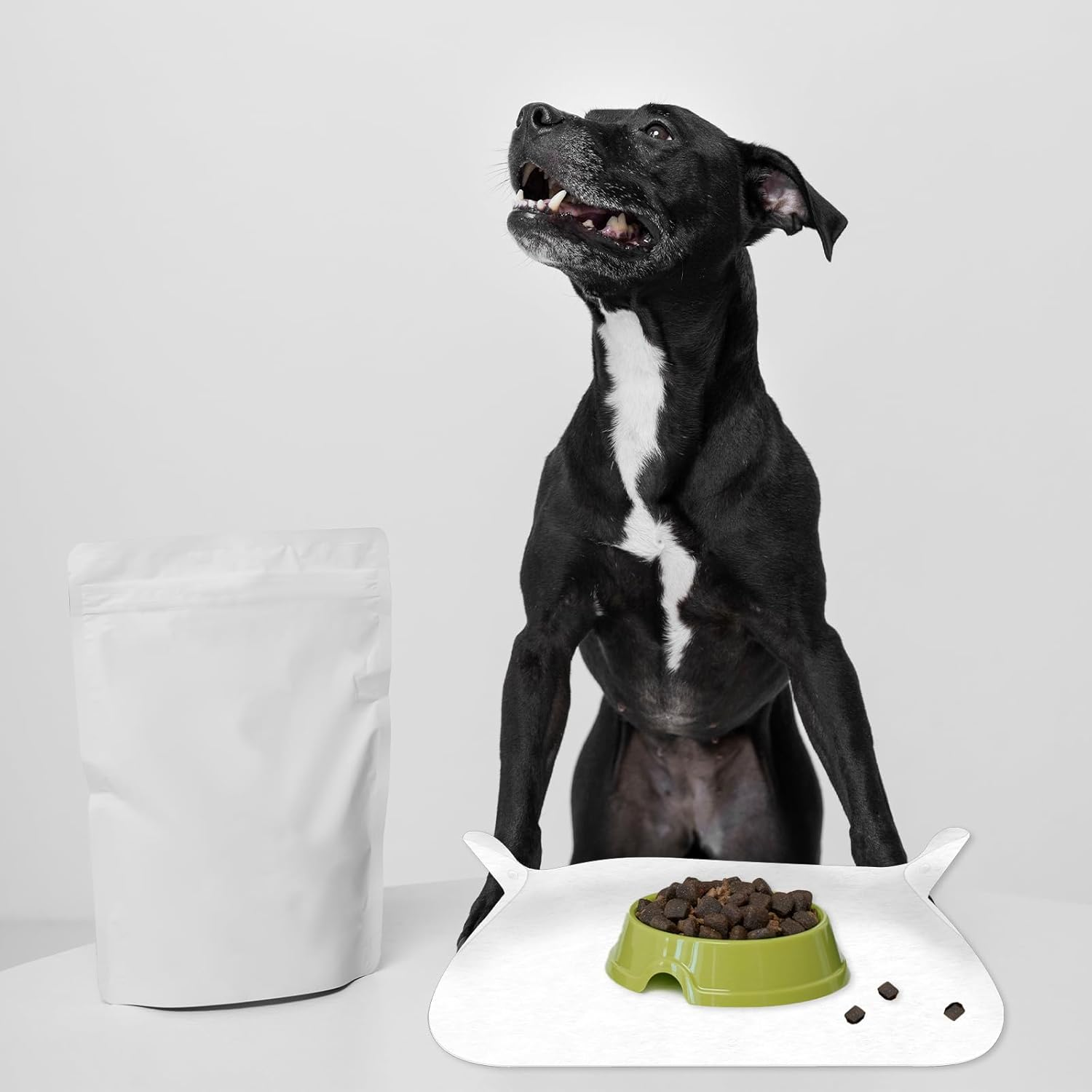 NILLOS Dog Cat Bowl Mat, 1 PCS White Pet Feeding Pad with Raised Edge to Prevent Food and Water Spills (49 X 34 Cm/19.29 X 13.38 In) image number 3