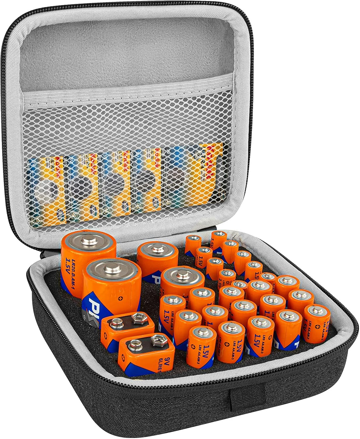 Linkidea Small Hard Case Battery Organizer Storage Box, Batteries Carrying Holder Container - Holds 31 Various Sizes AA AAA 9V C D Batteries (Dark Grey) image number 2