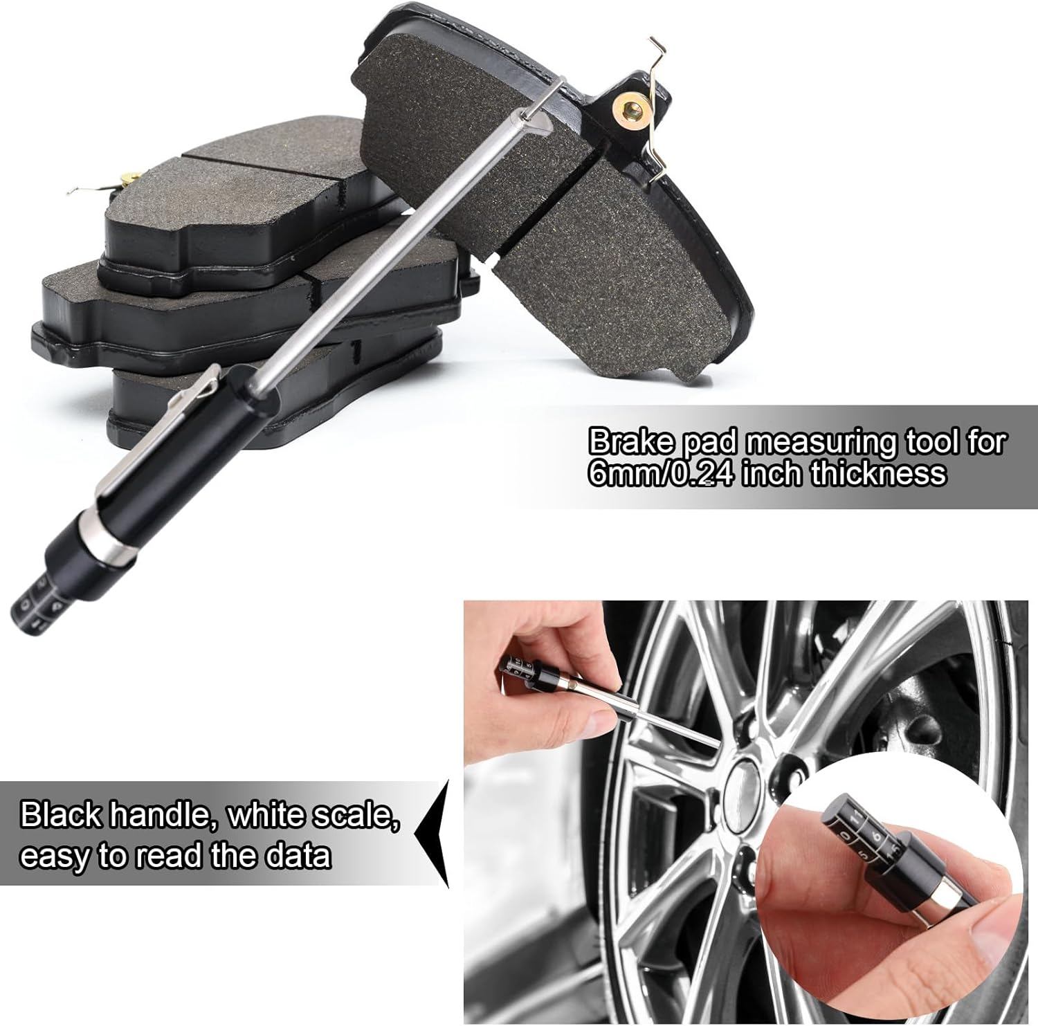 2Pcs Car Brake Pad Thickness Gauge, Brake Pad Gauge Brake Measuring Tool with Scale Brake Pad Tester Brake Shoe Gauge for Internal External Brake Pads Measurement