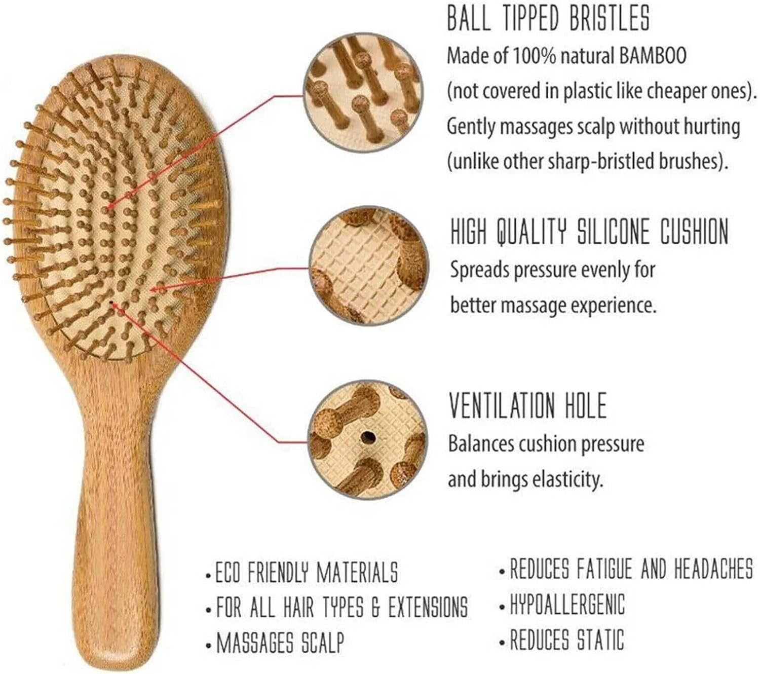 Havvo Hair Brush, Natural Bamboo Paddle Detangling Hairbrush, Massage Scalp Thick/Thin/Curly/Dry Hair for Women & Men Yellow image number 6