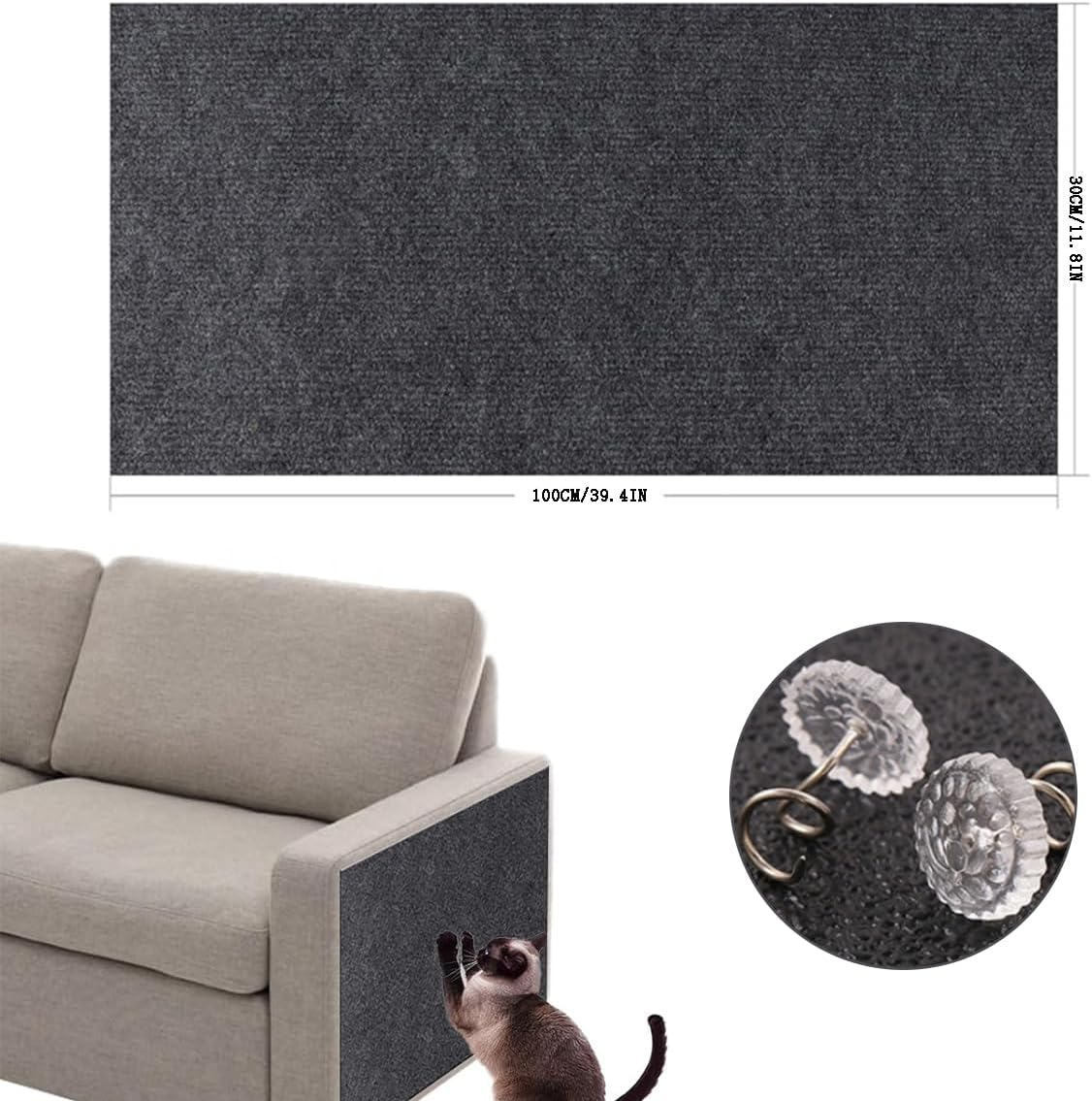 Self-Adhesive Scratching Mat, Cats, Scratching Boards Cat Wall Cat Scratching Boards, DIY Cut to Size, Cat Scratching Mat, Cat Sofa, Cat Wall 30 X 100 Cm, Climbing Cat Scratcher (Dark Grey) image number 2