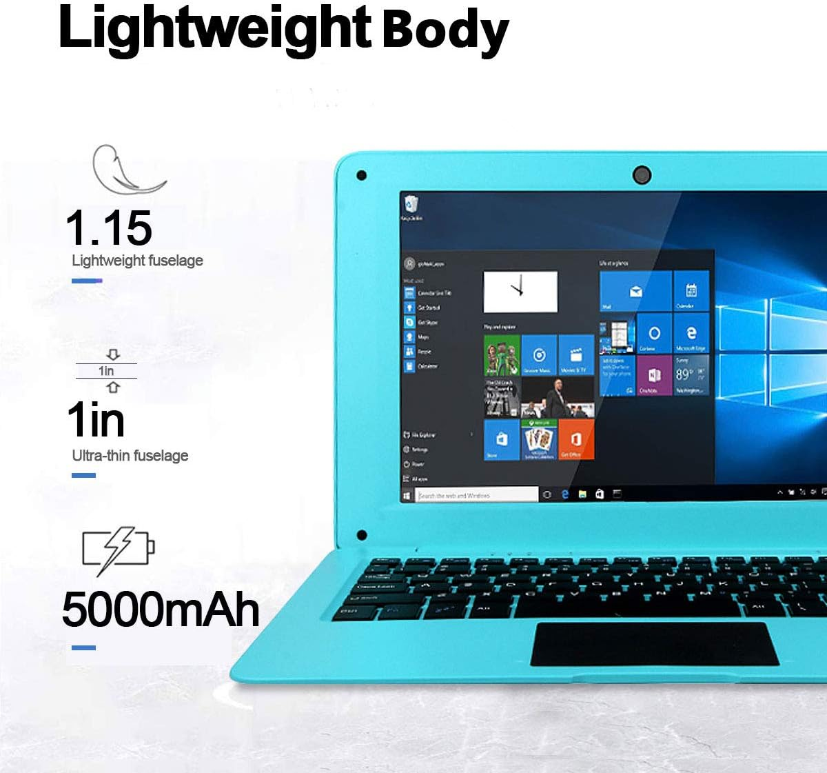 HSW 10.1-Inch Windows 10 Laptop Network with Atom Z8350 1.44Ghz Quad Core Processor,2Gb RAM, 32GB Storage, Support Wifi,Hdmi,Camera and 128GB TF Card Extension Computer (Black) image number 3