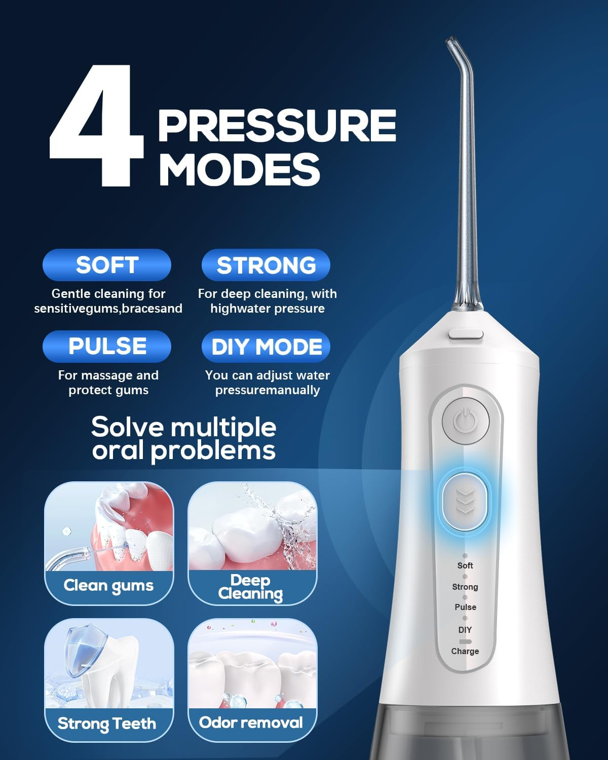 JTF Water Flosser Cordless for Teeth - 4 Modes 9 Jet Tips Portable Dental Floss, 300Ml Teeth Water Jet Cleaner, USB Rechargeable Ipx7 Waterproof Oral Irrigator Tools for Home Travel(White) - Clear image number 5