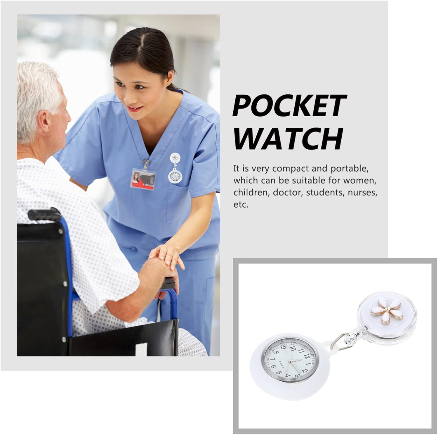 Gatuida Decorative Fob Watch with Glow in the Dark Feature - Stylish Hanging Pocket Watch for Nurses, Ideal Birthday for Women image number 1