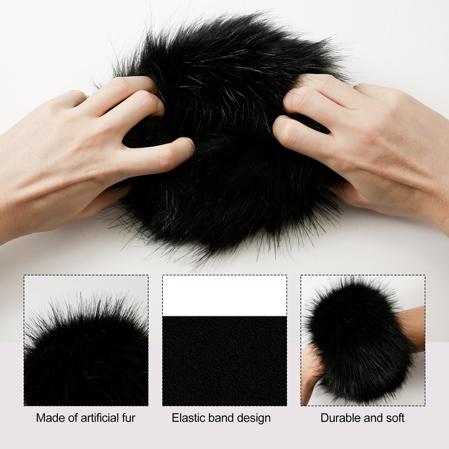 XIHIRCD Winter Wrist Cuff Warmers, Faux Fur Wrist Cuffs for Women Wrists and Arms Warm Stretch Short Arm Warmers Wrist Cuff