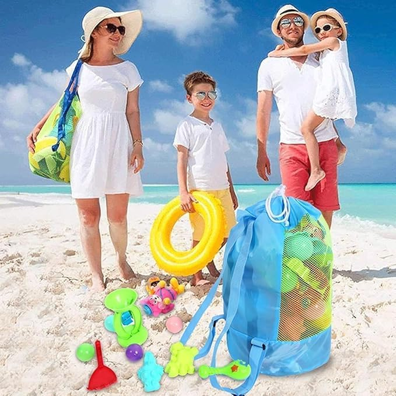 Drawstring Beach Toy Bag, 1Pc Portable Mesh Backpack Beach Tote, Drawstring Beach Shell Toy Bag Mesh Backpack for Beach or Pool, Blue