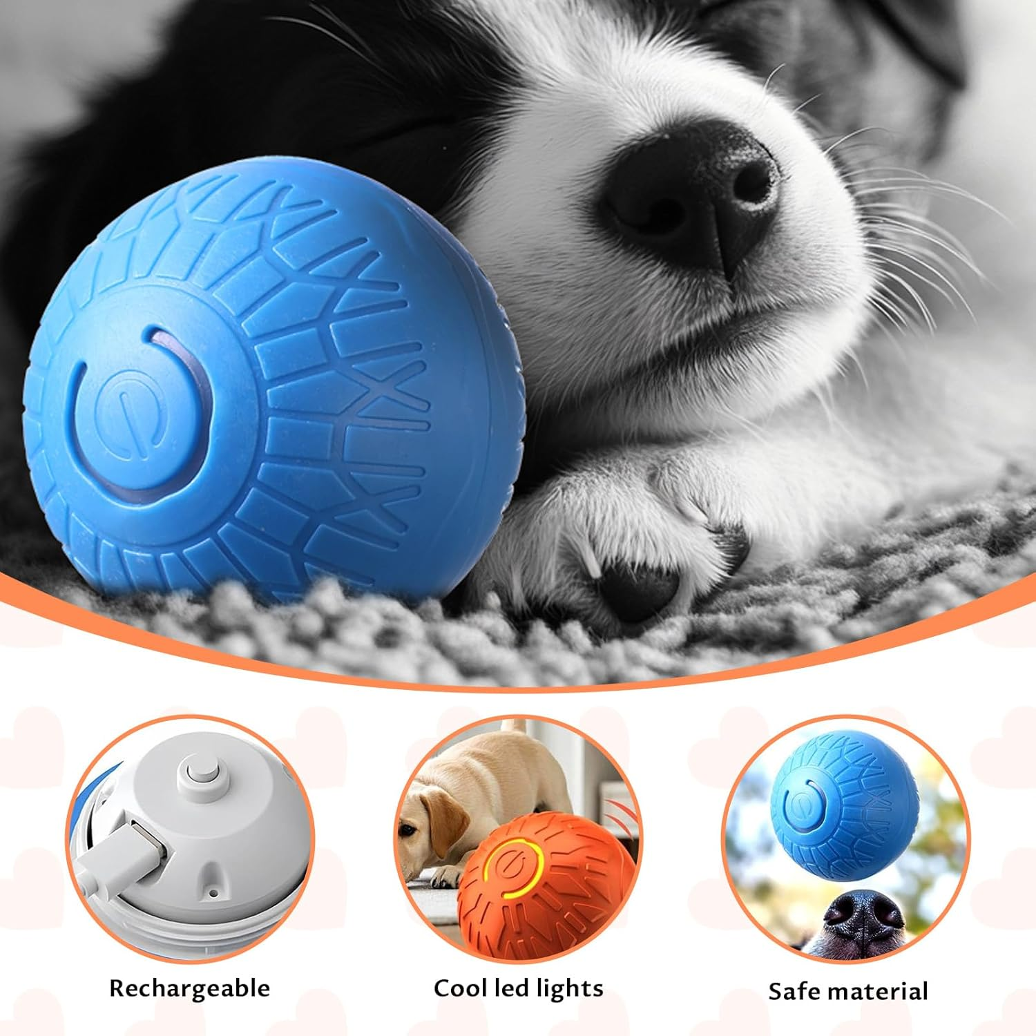 VCCLFSIA Interactive Dog Ball, 2025 Upgrade Self-Moving Vibrating Dog Ball Pets Bounce Balls, Smart Rolling Jumping Balls for Dogs Cats image number 6