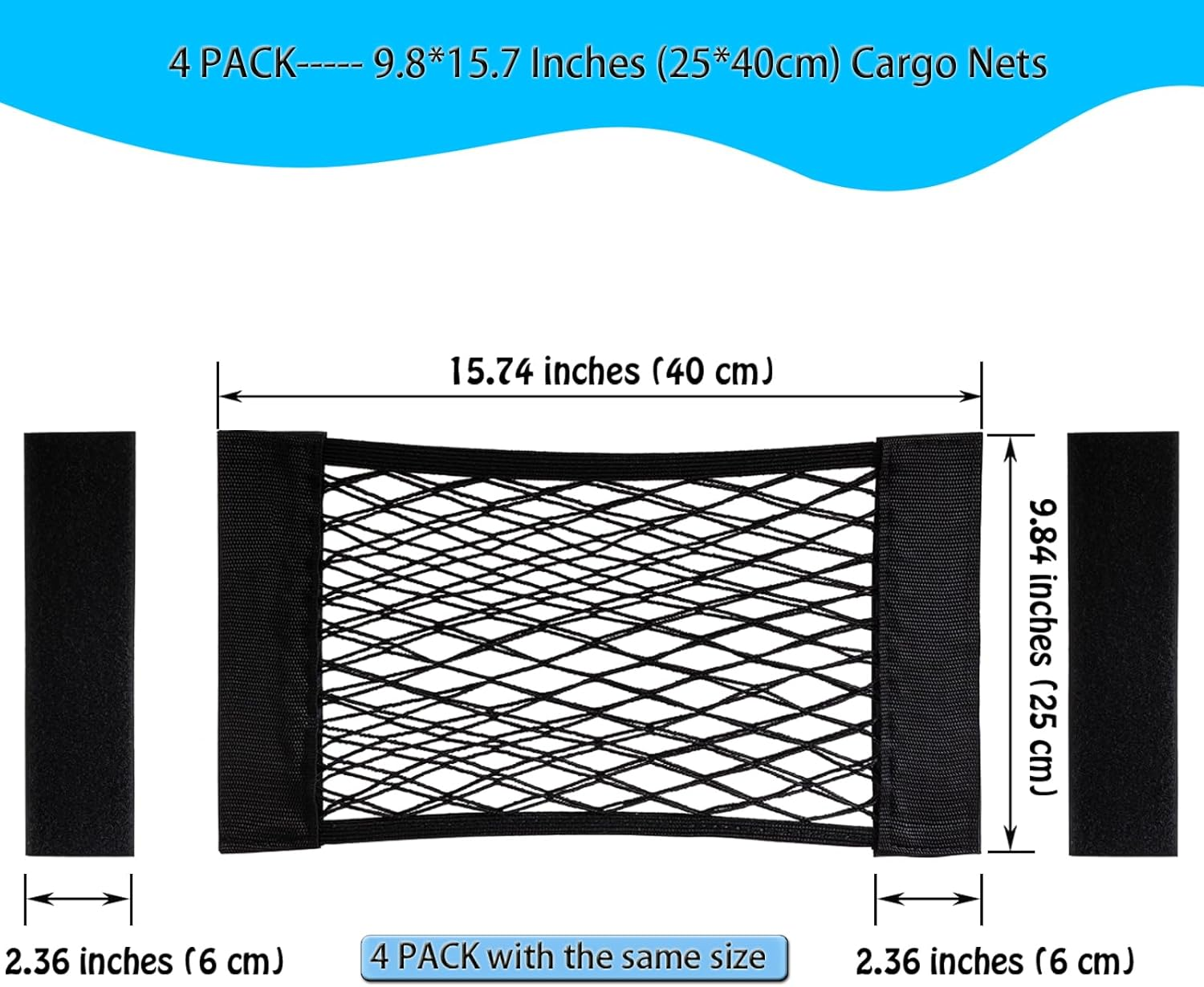 XIWUMOER 4Pack Automotive Cargo Net Car Storage Wall Sticker Organizer Pouch Bag Elastic Mesh Pocket with Tape Stickers for Trunk Organizer Holder for Cabinet Organize 4PCS (Same Size) - 4Pcs (Same Size) image number 6