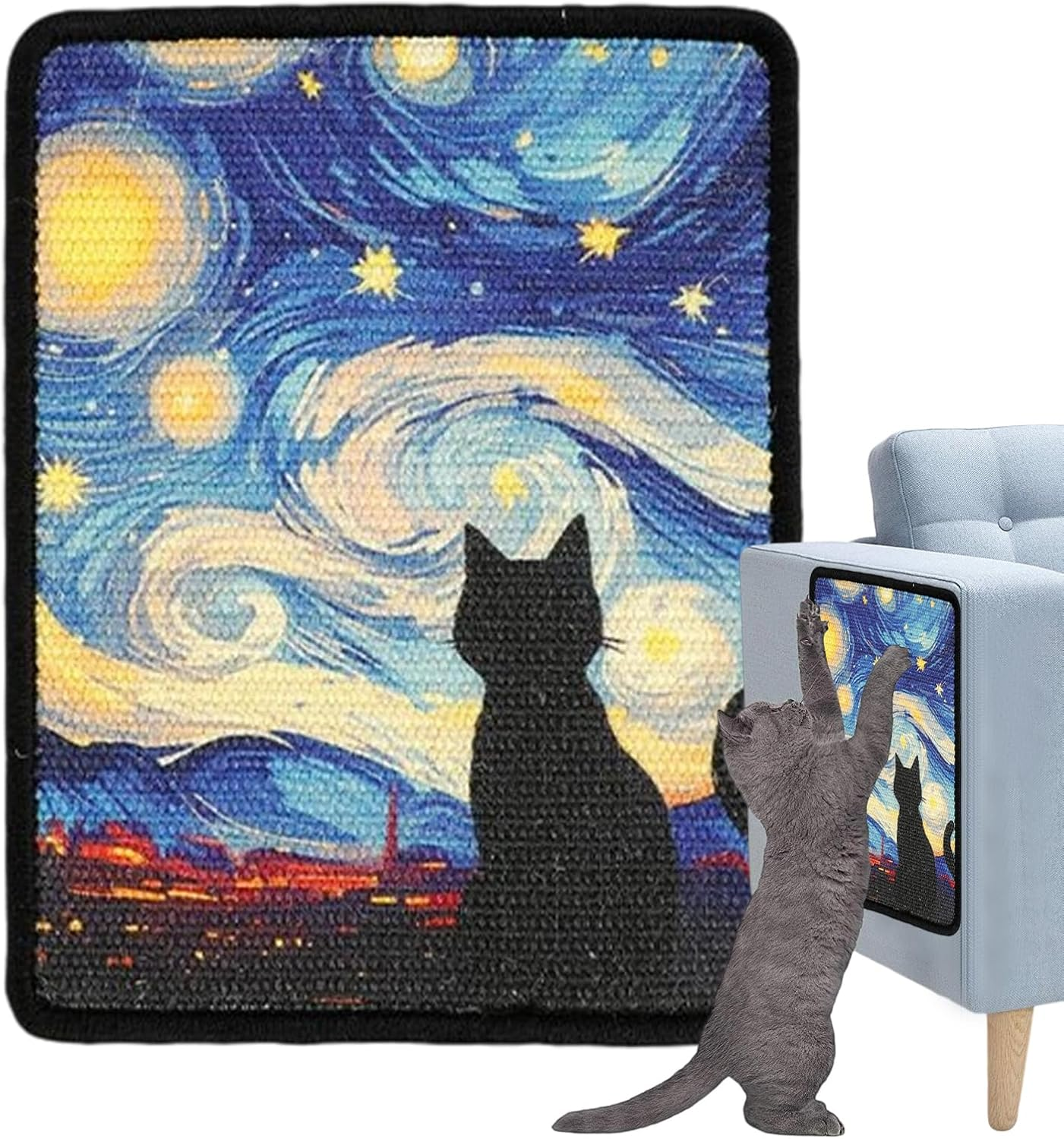 Wall Cat Scratcher | Art Print Sisal Cardboard Scratcher Furniture | Furniture Protector Scratching Board for Pet Kitten Training Enrichment Playing Bedroom Apartment image number 4