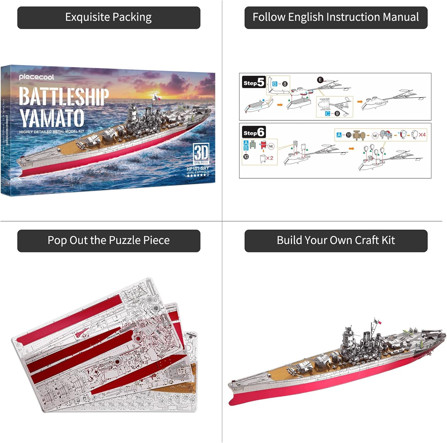 Piececool 3D Metal Puzzle Military Watercraft Model Kits, Yamato Battleship Metal Model Building Kit for Adults, Brain Teaser DIY Hobbies for Men, for Teens Boys, 245 Pcs - Uss Enterprise image number 3