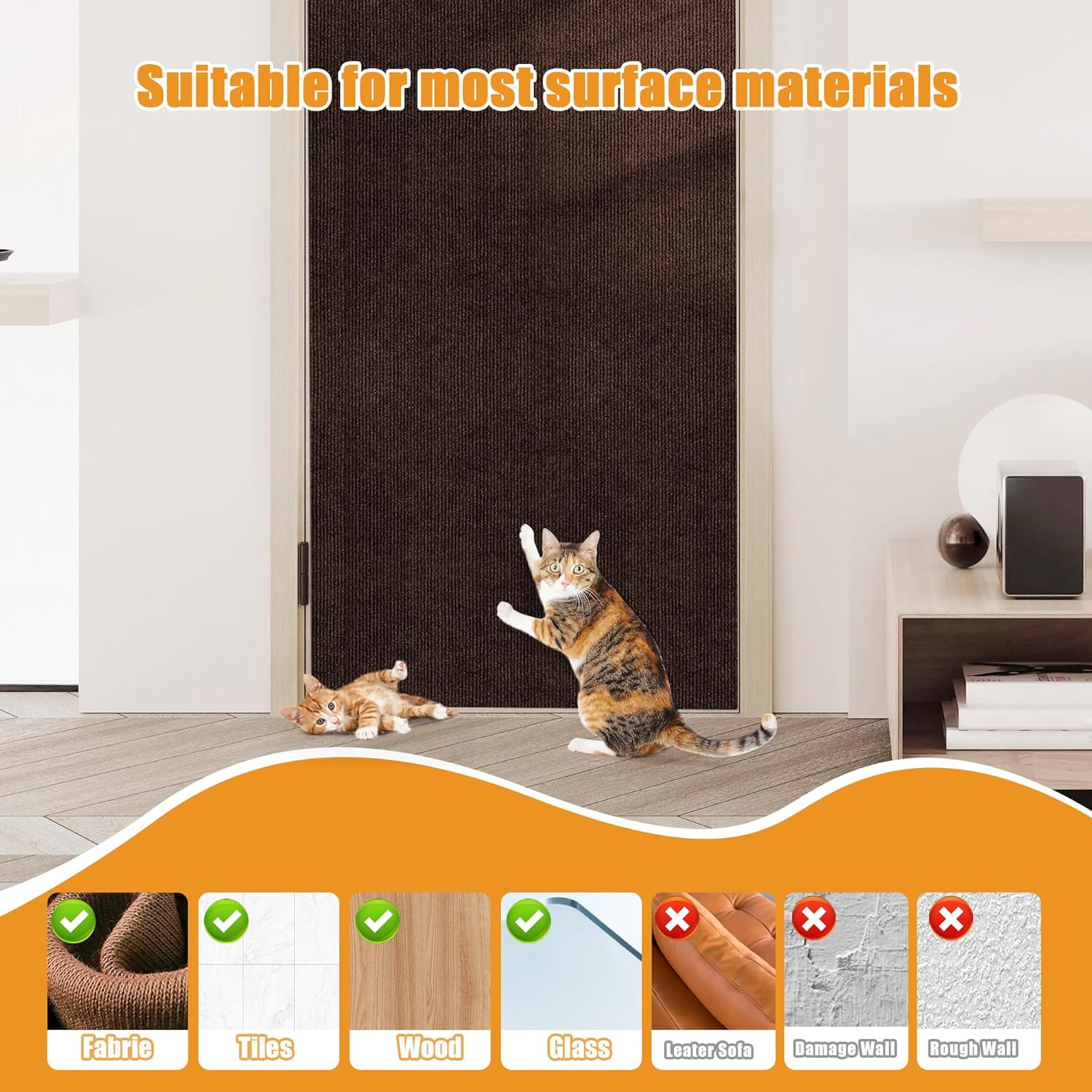 Cat Scratching Mat Self-Adhesive, Trimmable Furniture Protector for Couch, Sofa, Wall & Cat Trees - Durable Scratch Pad with Nano Tape, DIY Climbing Carpet for Indoor Cats (Brown, 23.6"X15.8") - Brown image number 6