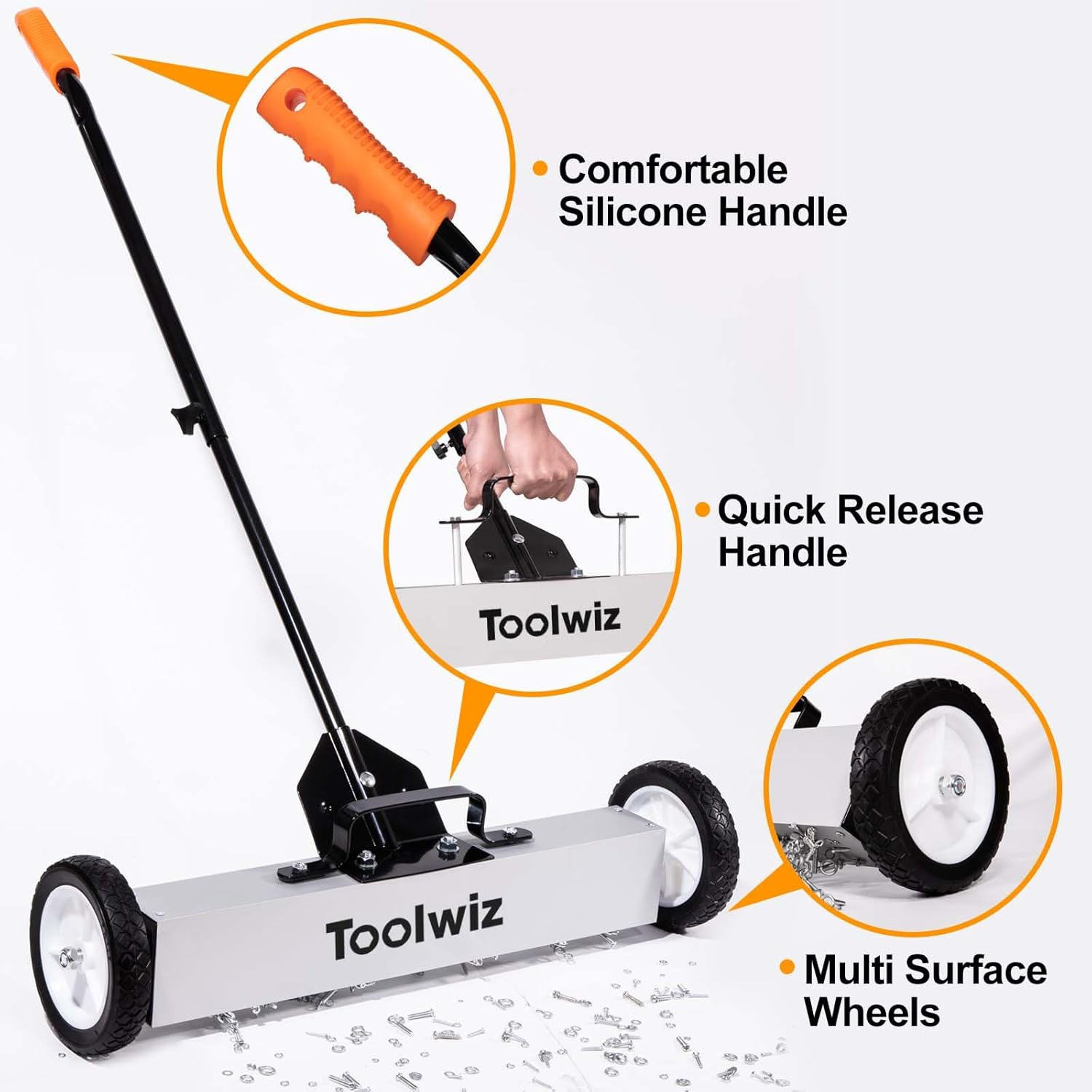 Magnetic Pick up Sweeper 15Kg 24" Large Magnet Pickup Lawn Sweeper Roofing Tools,Yard Magnet with Telescoping Holder and Quick Release Latch Industrial Magnets Heavy Duty