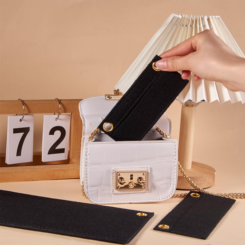 CREATCABIN 3Pcs Black Purse Felt Insert Organizer 3 Sizes Wool Tote Bag Organizer with Eyelet Bag Classic Inner Pocket Storage Multipurpose Handbag for Pochette Envelope Bag Travel Bag Cosmetic Bag image number 4