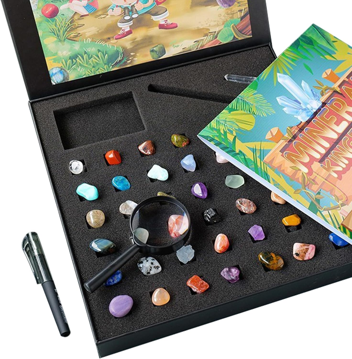 Rock Kit for Geology Enthusiasts | Rock Collection with Mineral Testing Tools, Crystal Geode Display & Volcanic Samples | Beginner to Advanced Specimen Study image number 1
