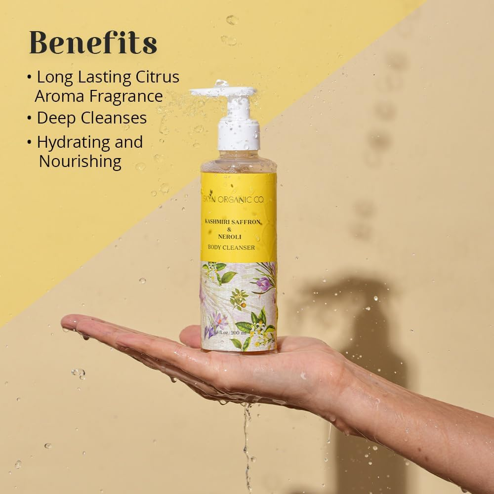 SKYN ORGANIC Co.Kashmiri Saffron and Neroli Body Cleanser Gentle Exfoliating Nourishing Body Wash Mild Cleanser Moisturizes Skin Balances Ph All Skin Type 200Ml