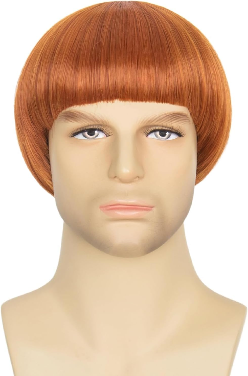 Men'S Retro Bowl Cut Costume Wig, Short Straight Brown Mushroom Bob Style for Cosplay, 60S Theme (Ginger) image number 4