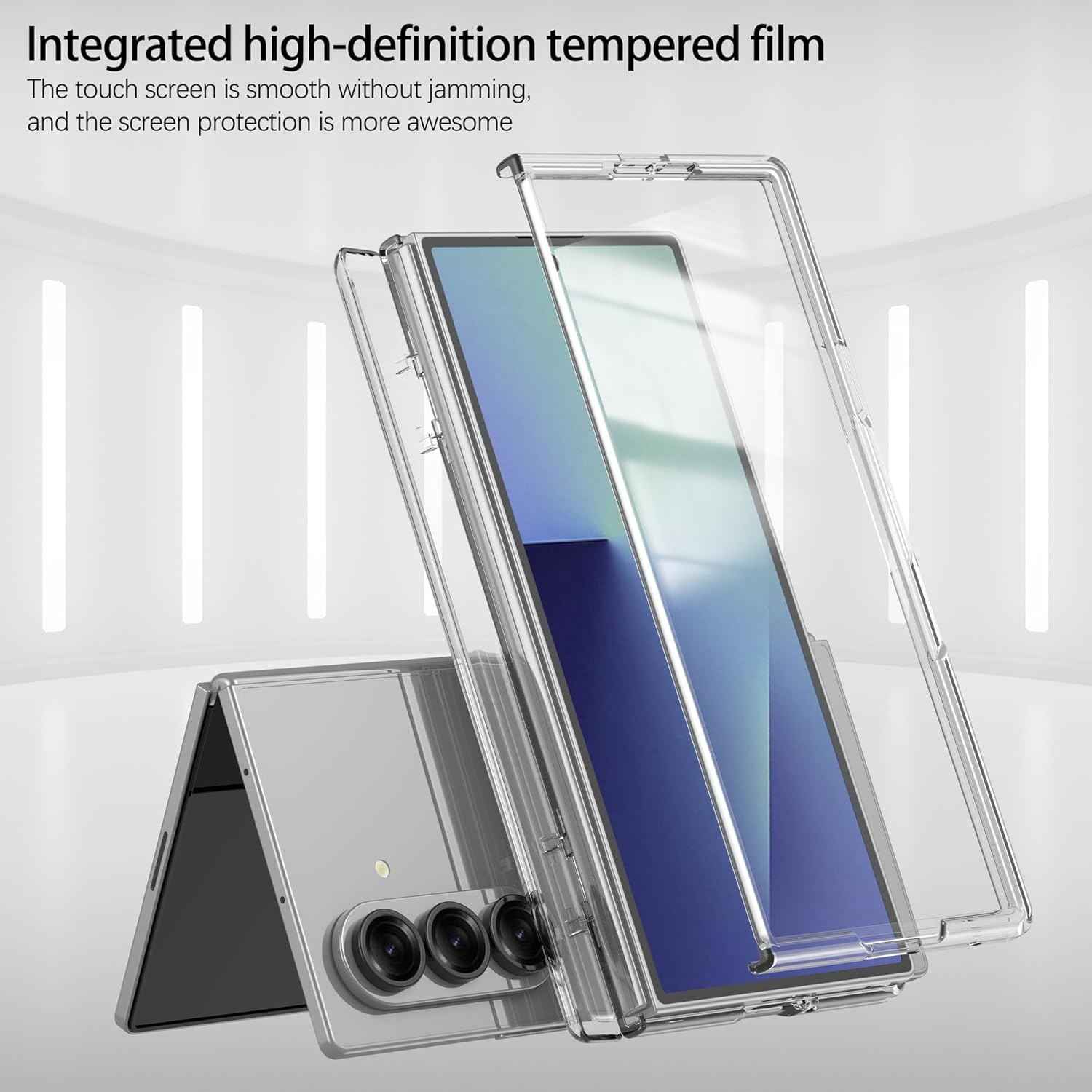 Vrythn for Z Fold 7 Case with Screen Protector, Compatible with Wireless Charging, Full-Body Coverage Hinge Protection, Shockproof Rugged Phone Case for Galaxy Z Fold7, Transparent - Black image number 2