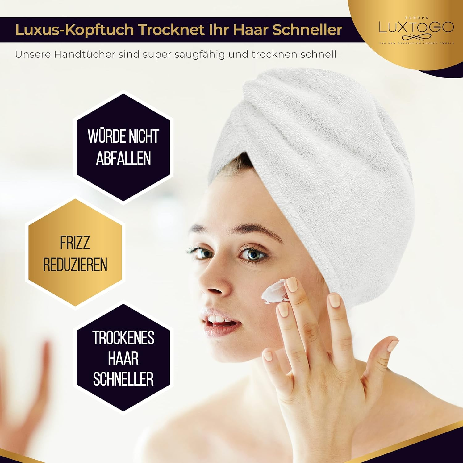 LUXTOGO&reg; Premium Hair Towel (430 G/M&sup2;) - 100% Cotton Turban with Button and Elastic, Super Absorbent (2 Pieces White + Red)