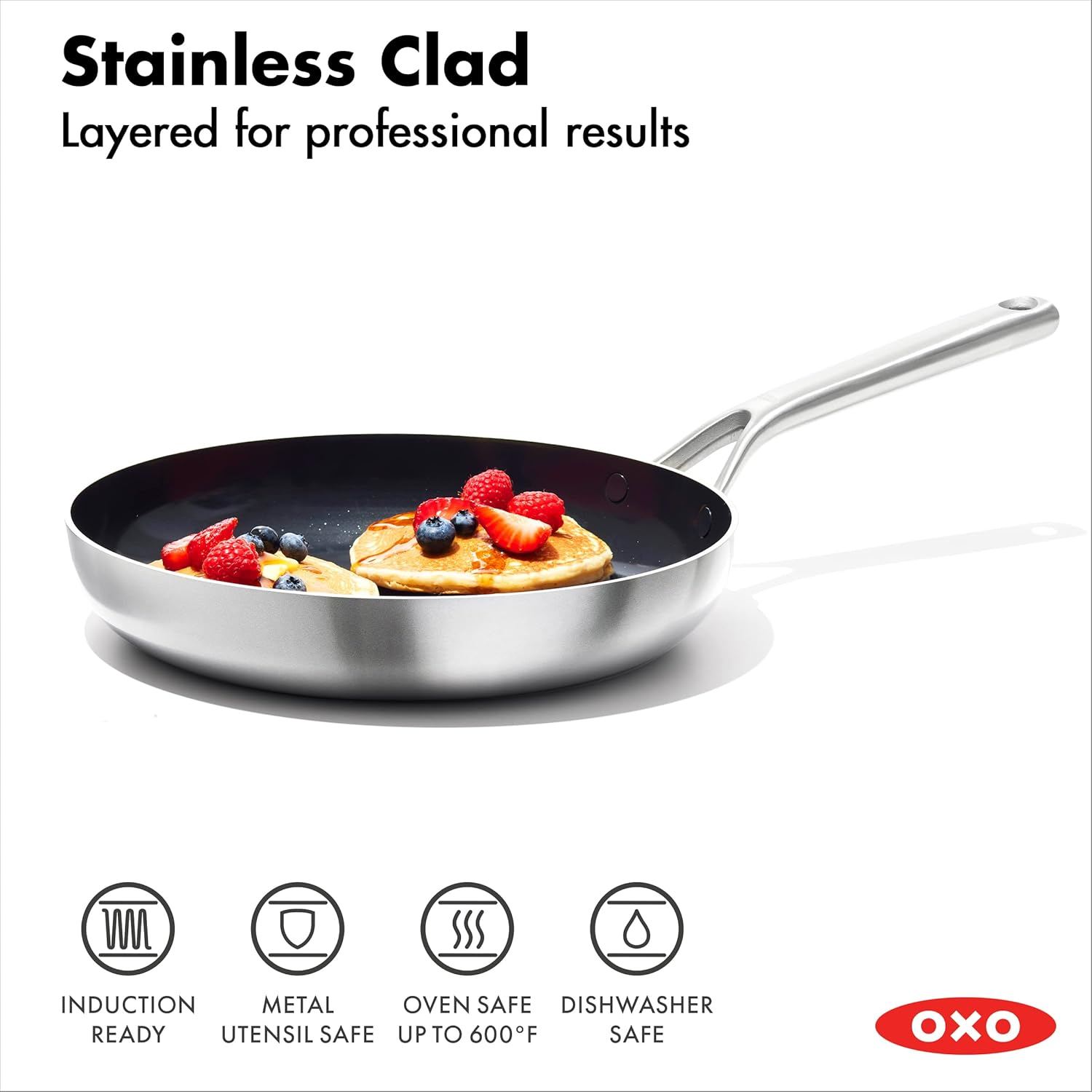 OXO Mira Tri-Ply Stainless Steel Pfas-Free Nonstick, 12" Frying Pan Skillet, Induction, Multi Clad, Dishwasher and Metal Utensil Safe image number 3