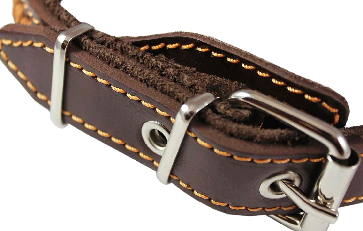 Genuine Leather Braided Dog Collar, Brown 1.25" Wide. Fits 16"-20.5" Neck. image number 3