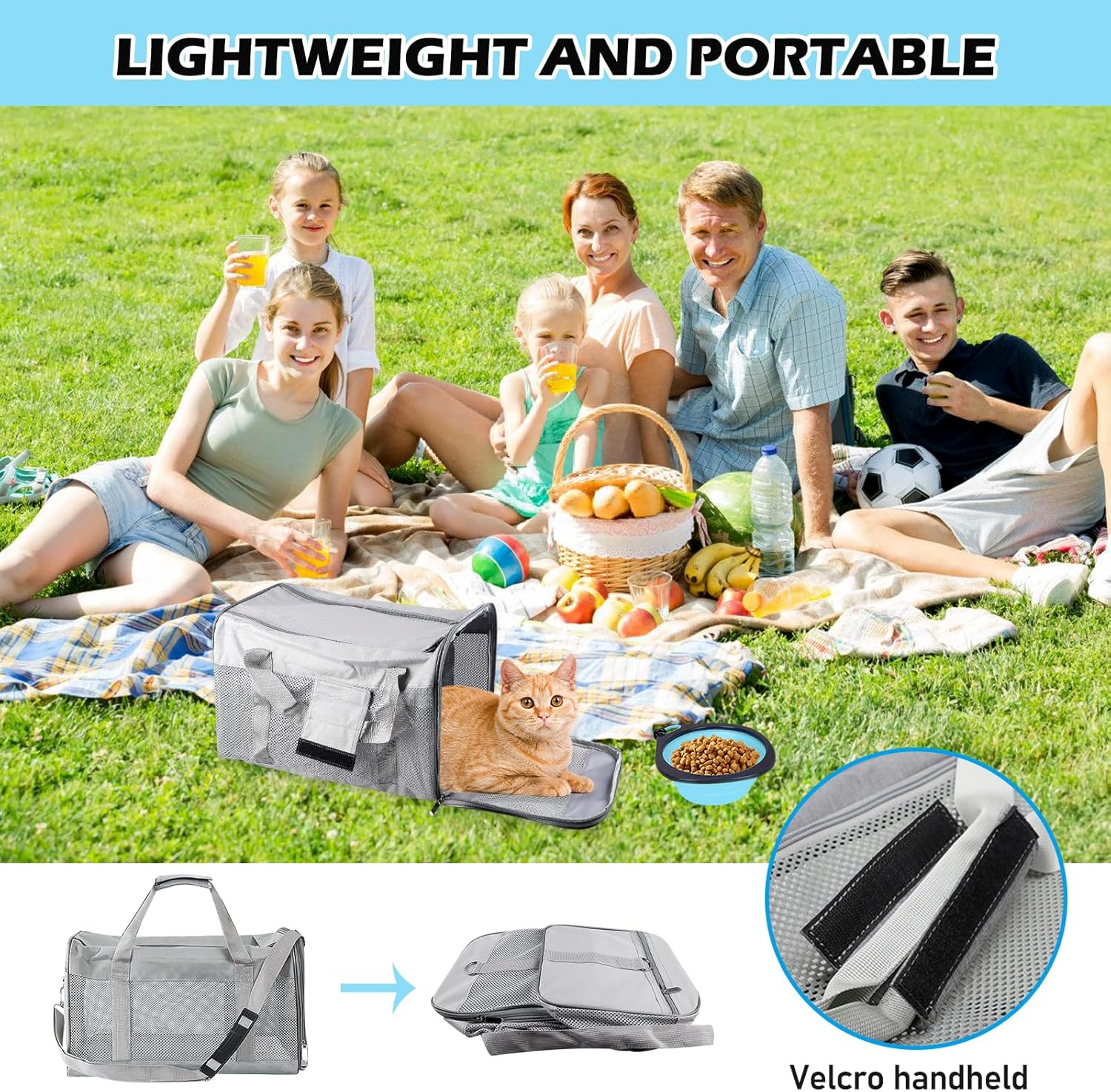 Vegena Transport Box Cat Dog Transport Box Dog Box Foldable Dog Transport Box Cat Transport Boxes Dog Bag Cat Transport Bag Includes Dog Bowl 42 X 27 X 28 Cm (Grey)