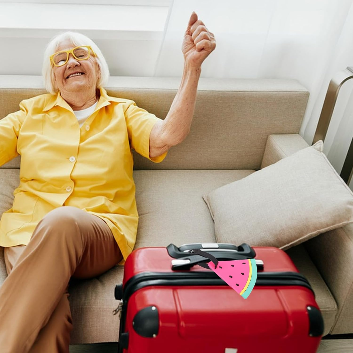 LRXIYODE Cute Watermelon PVC Luggage Tags for Women Lightweight Travel Suitcase Identifiers Fruit-Shaped Baggage Labels for Beach Holiday Trips image number 6