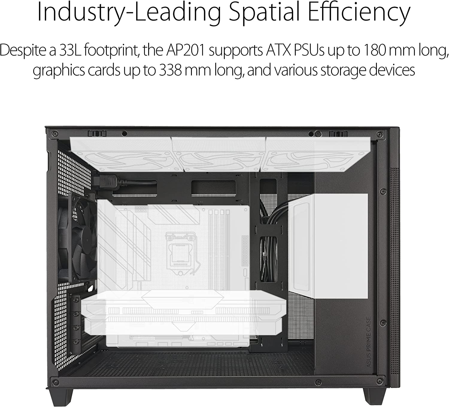 ASUS Prime AP201 (Black) Is a Stylish 33-Liter Microatx Case with Tool-Free Side Panels and a Quasi-Filter Mesh, with Support for 360Mm Coolers, Graphics Cards up to 338Mm Long, and Standard ATX Psus image number 2