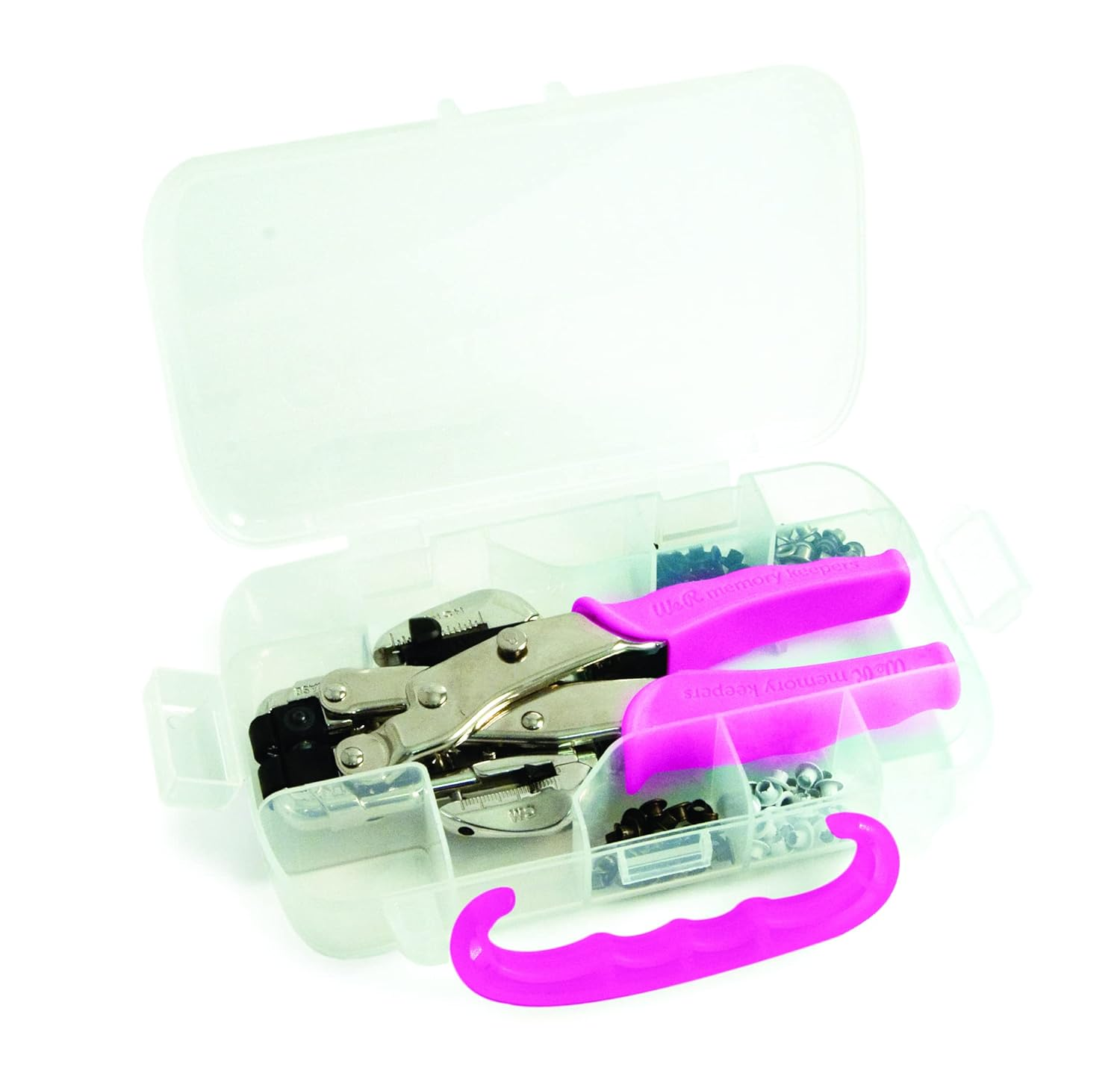 We R Memory Keepers 70908-4 Crop-A-Dile Eyelet and Snap Punch Kit | Includes Crop-A-Dile with Pink Comfort Handle, Heavy-Duty-Plastic Carrying Case, 100 Eyelets in Assorted Colors and Instructions image number 6