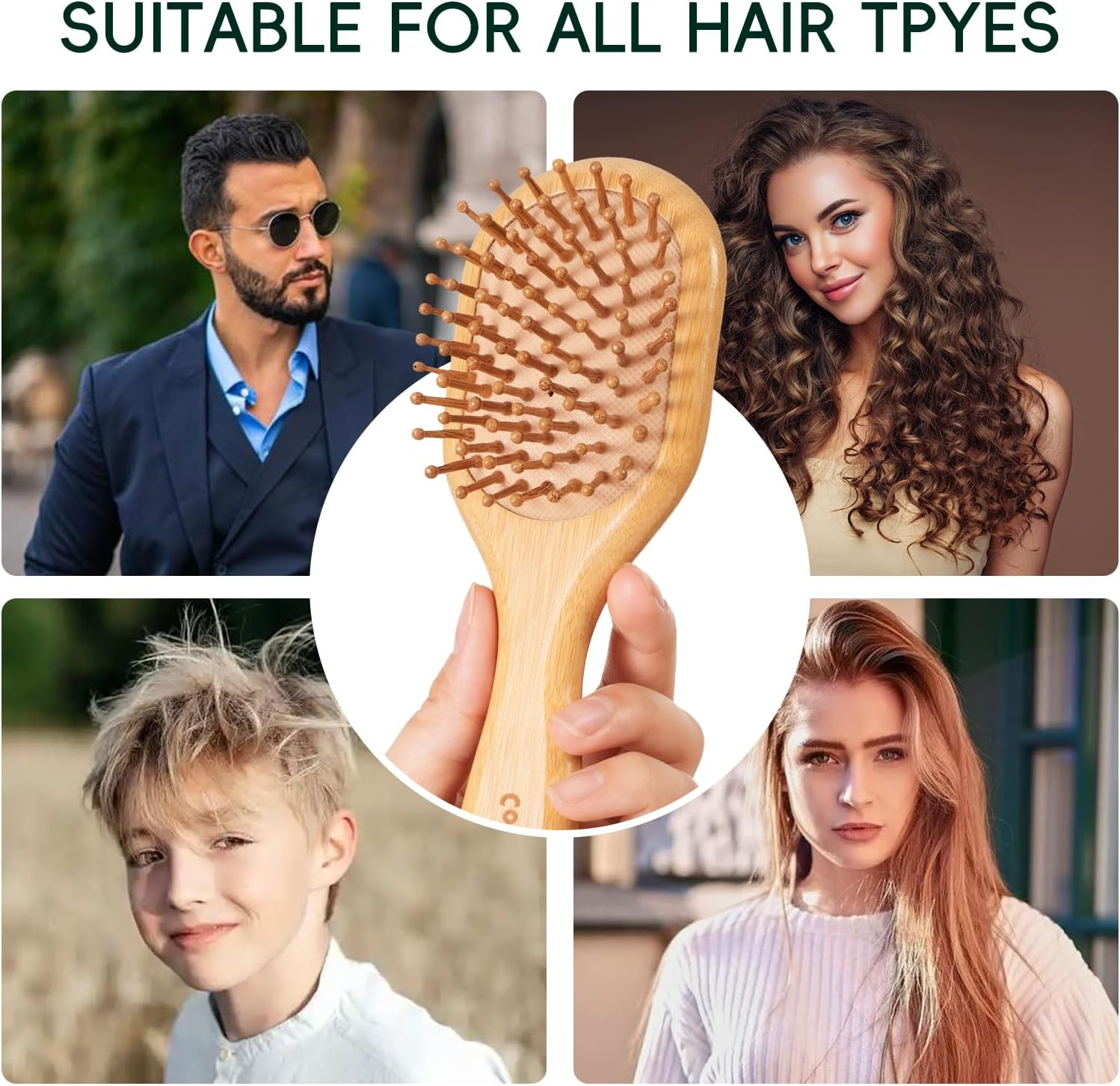 Combetter Bamboo Mini Hair Brush - Detangler Brush for Women, Men & Kids | for Straight, Wavy (Fine/Thin/Coarse) Hair - Dry/Wet Use | Scalp/Travel Brush | Lightweight - Yellow image number 6