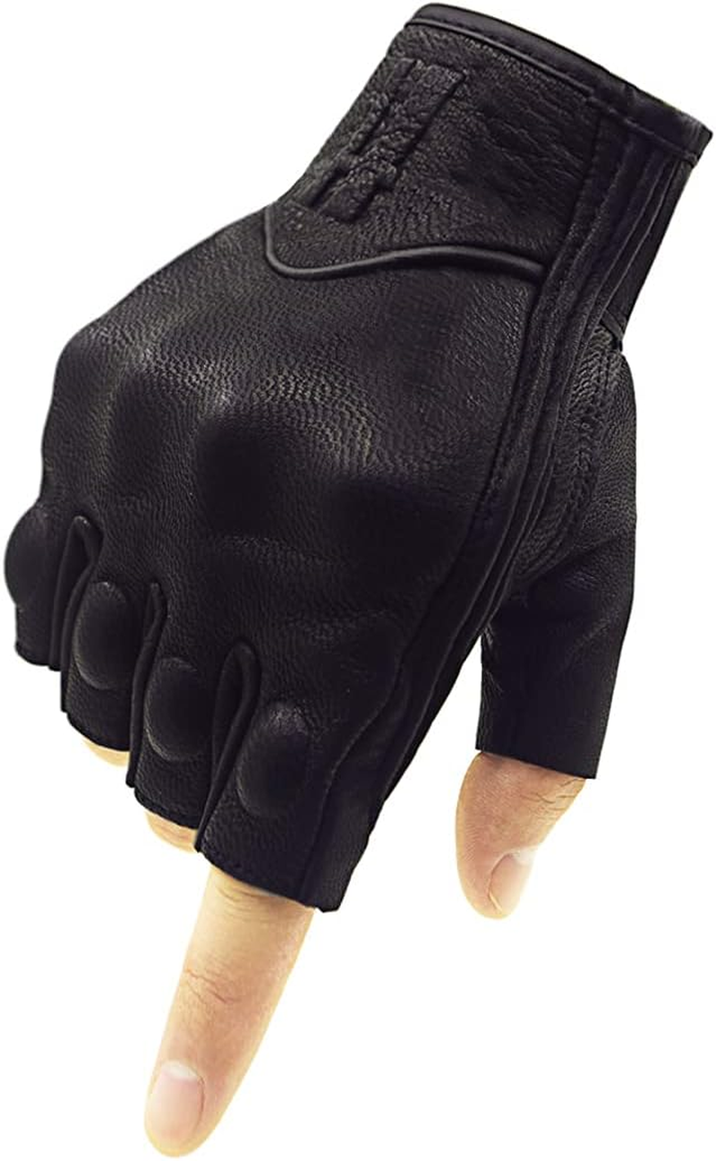 Harssidanzar Fingerless Motorcycle Gloves,For Mens Leather Riding Driving Gloves with Hand Knuckle GM037