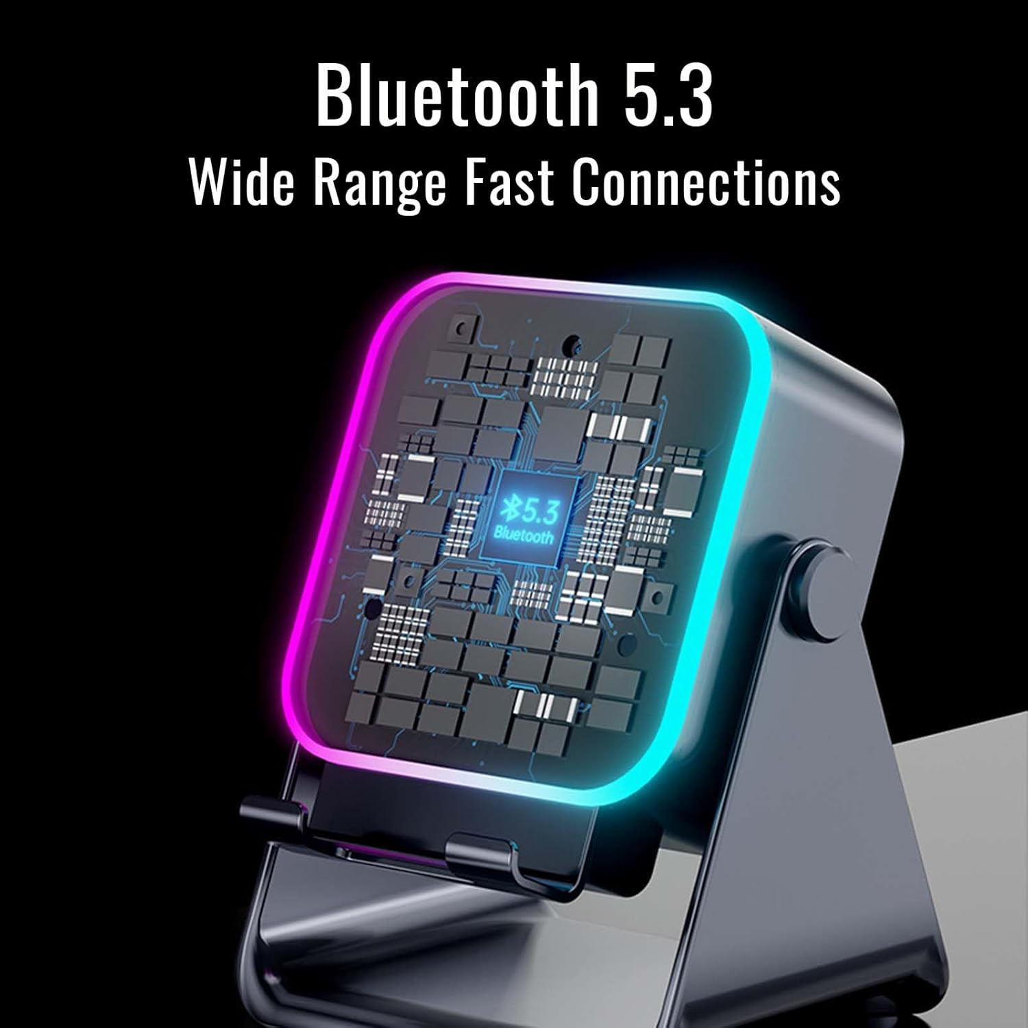 TKTCO 5-In-1 Wireless Induction Bluetooth Speaker with Adjustable Phone Stand with 8 RGB Ambient Light, Universal for Phone/Pad - Home/Office Leisure Audio Player (White) - White image number 6