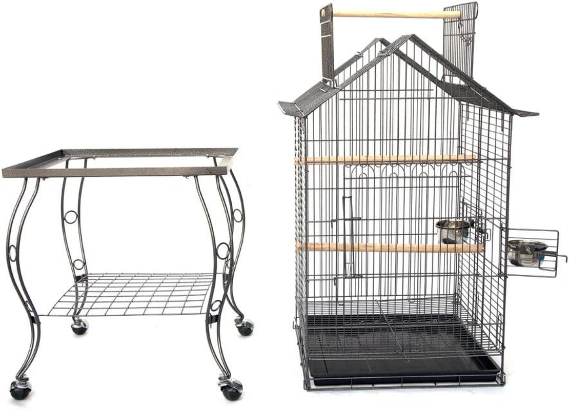 80934 Bird Parrot Cage with Stand Cockatiel Amazon African Grey Caique Conure (Black Vein) image number 2