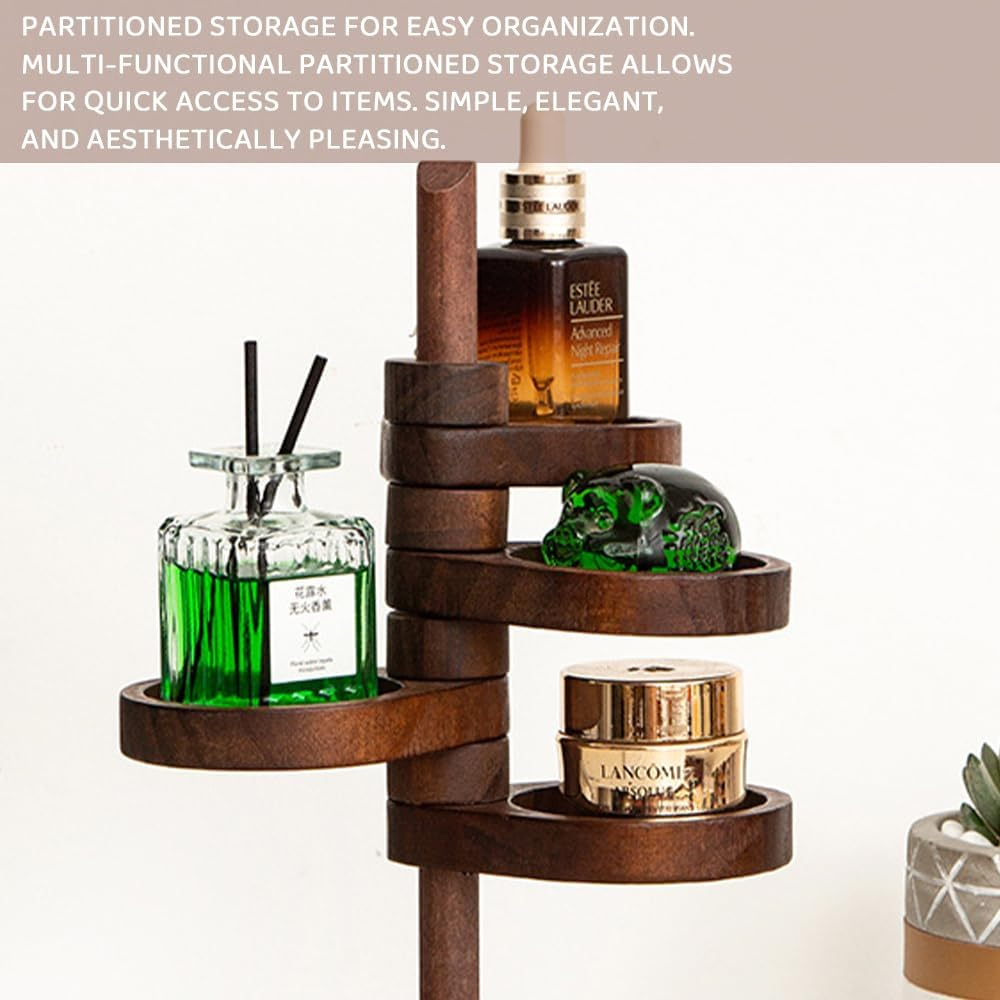 JIUSEGE Spiral Wooden Display Stand, Multi-Tier Rotating Organizer with 4 Adjustable 360&deg; Shelves, Space-Saving Jewelry Storage Rack for Home Decor, Brown image number 3
