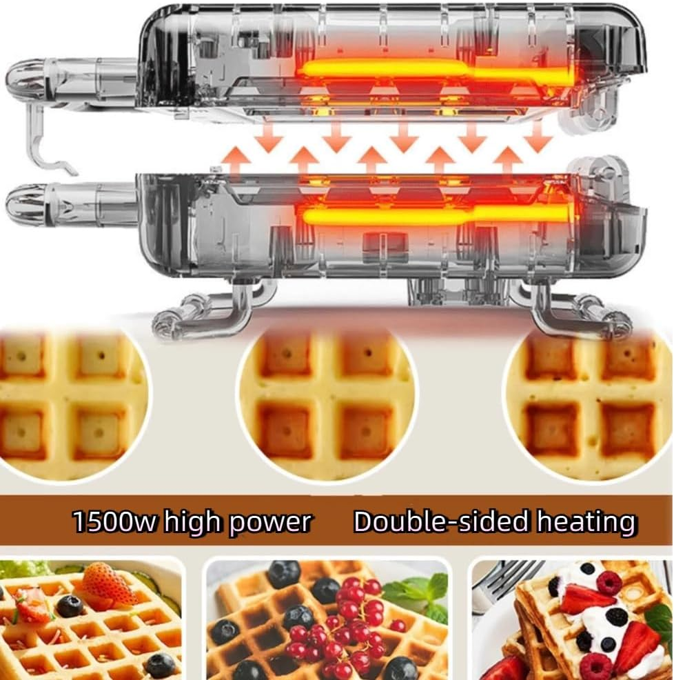 Frafuo 4-Slice Waffle Maker-1500W Square Waffle Iron-Portable Stainless Steel Kitchen Appliance-Thick Waffle Maker-Waffle Machine-Non-Stick Baking Surface（Au Plug） image number 1