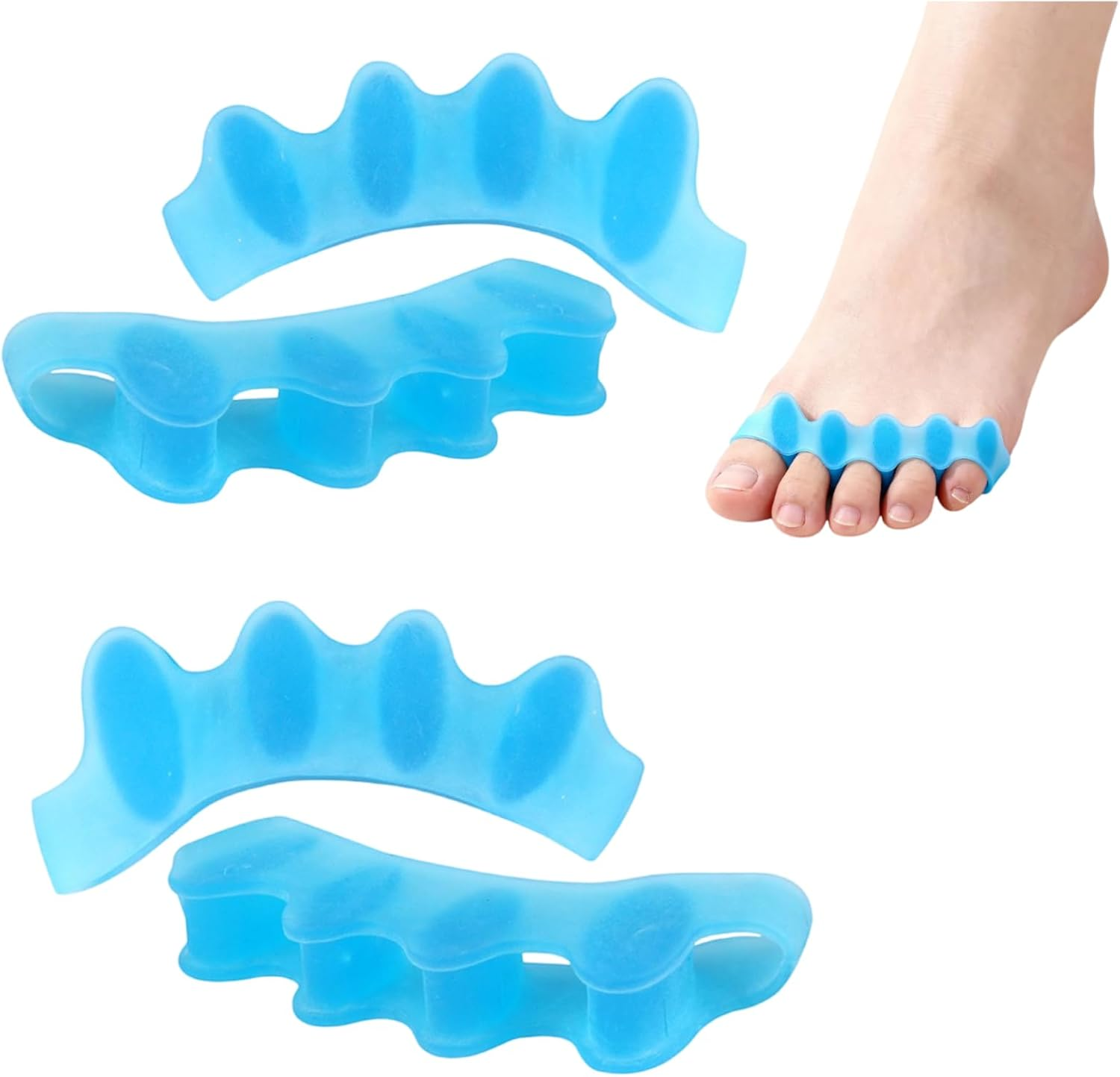 Kalione Professional SEBS Toe Separators, Blue, 8.5X3.5X1.4Cm, Reusable Stretching Spacers for Nail Care and Alignment, 4 Pack, Adult Size image number 2