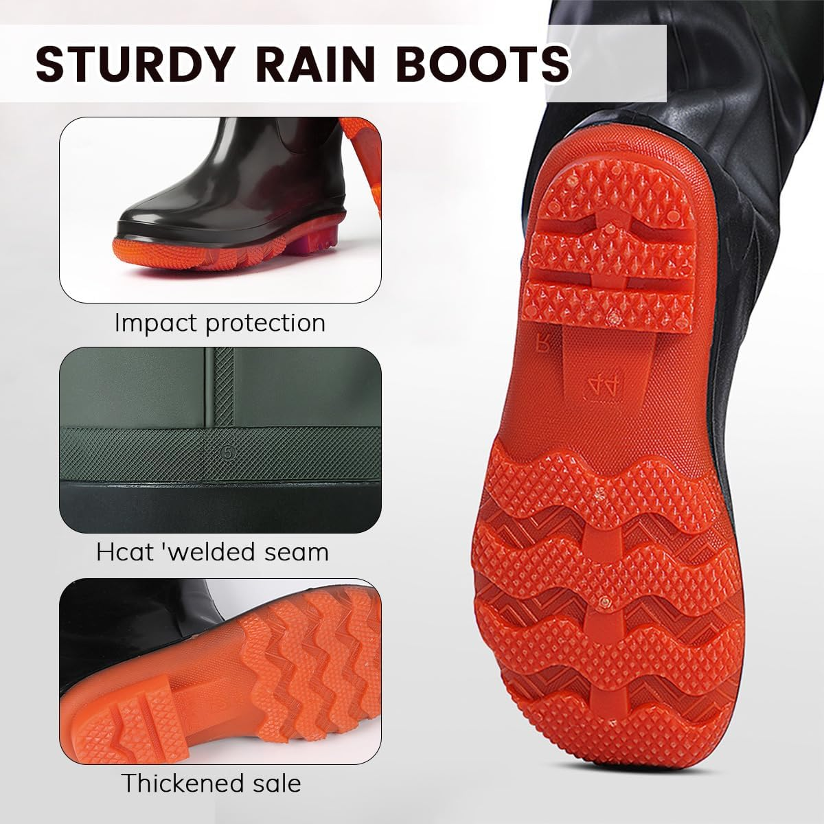 PVC Fishing Chest Waders for Men, Waterproof Bootfoot Waders with Boot Hanger, Green, 42 image number 6