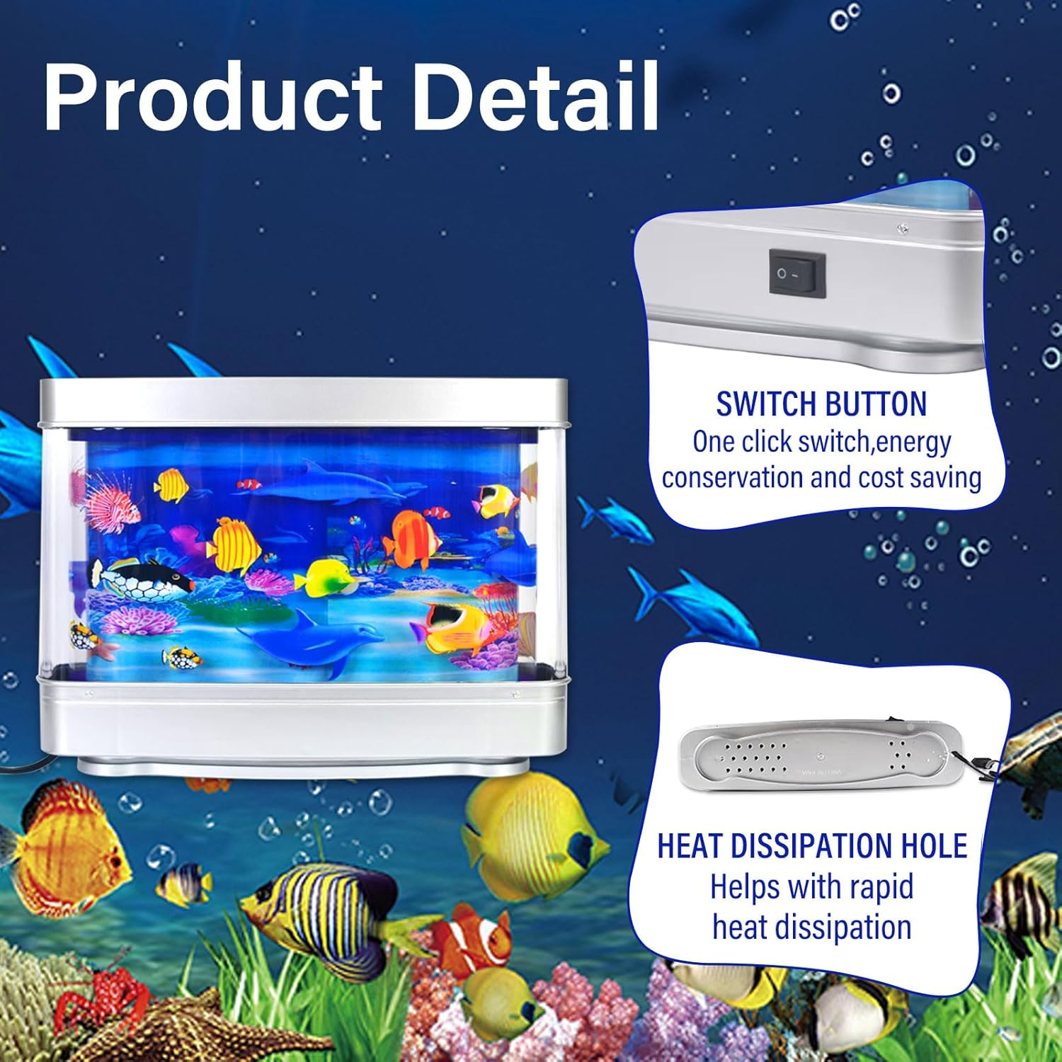 TOGETDREAM Artificial Tropical Fish Aquarium Decorative Lamp Artificial Fish Tanks with Moving Fish Fake Sensory Ocean Mini Fish Tank Decoration Ornaments Virtual Charming Fantastic Lamps Night Light image number 4