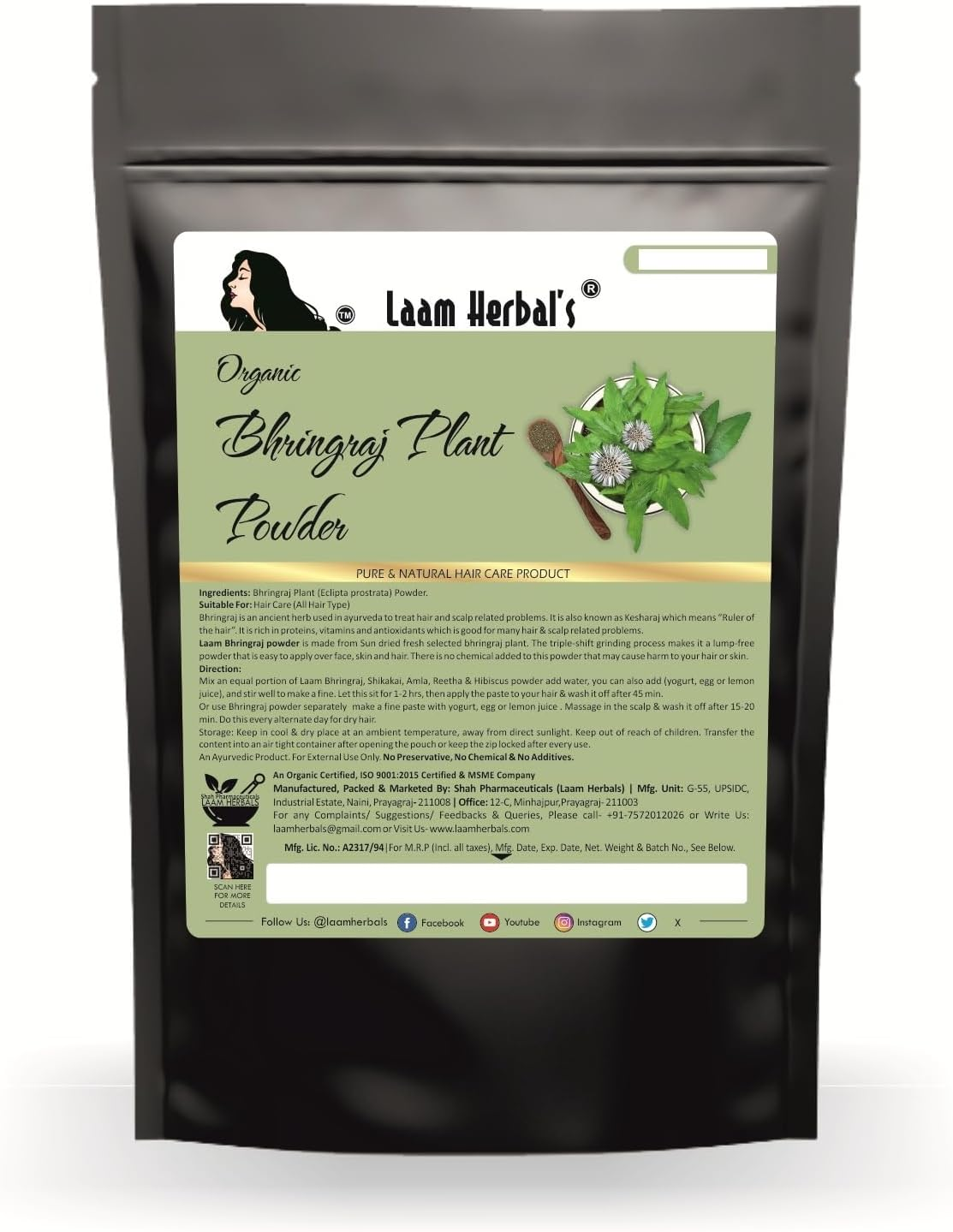 Laam Herbals Bhringraj Leaf Powder| Hair Master| All in One Solution| for Healthy Scalp and Natural Hair (80 G) image number 4