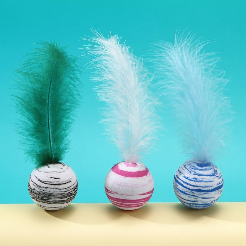 LAKYMIE 3Pcs Interactive Cat Toy Pet EVA Ball Cat Toy Ball with Feather for Indoor Kitten Pet Chase Play image number 1