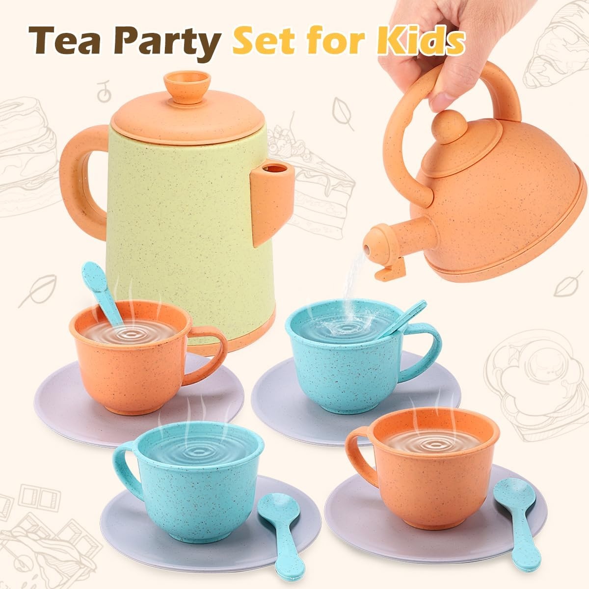 JQLM Kids Kitchen Playset, Play Kitchen Accessories Pretend Play Role Toys with Cookware Pots and Pans, Cooking Utensils, Tea Set for Toddler, 3 4 5 6 Year Old Boy Girl Gifts image number 2