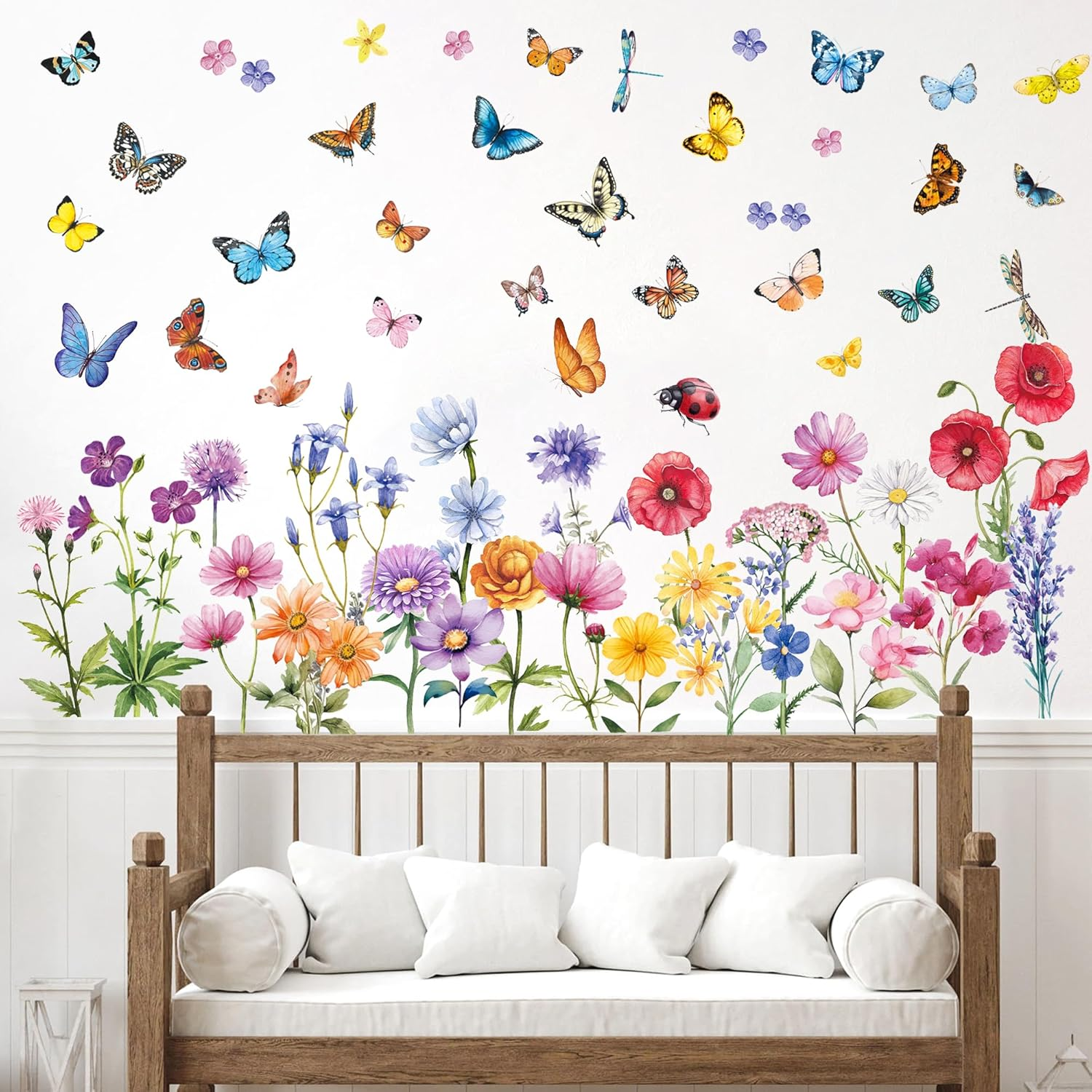 Garden Flower Wall Stickers - Butterfly, Daisy, Wildflower Plants Decals for Bedrooms, Living Room, Nursery, Home Office, Sofa Decorations image number 3