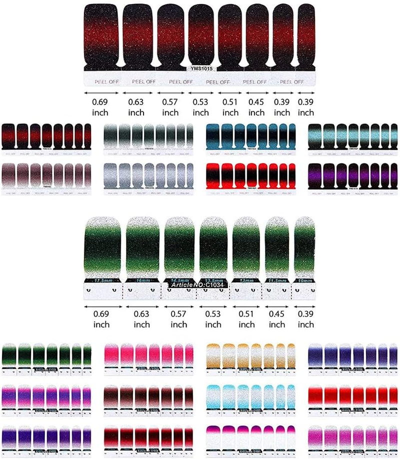 20 Sheets Gradient Nail Polish Sticker Glitter Nail Self-Adhesive Nail Art Decals False Nail Design Manicure Decorations