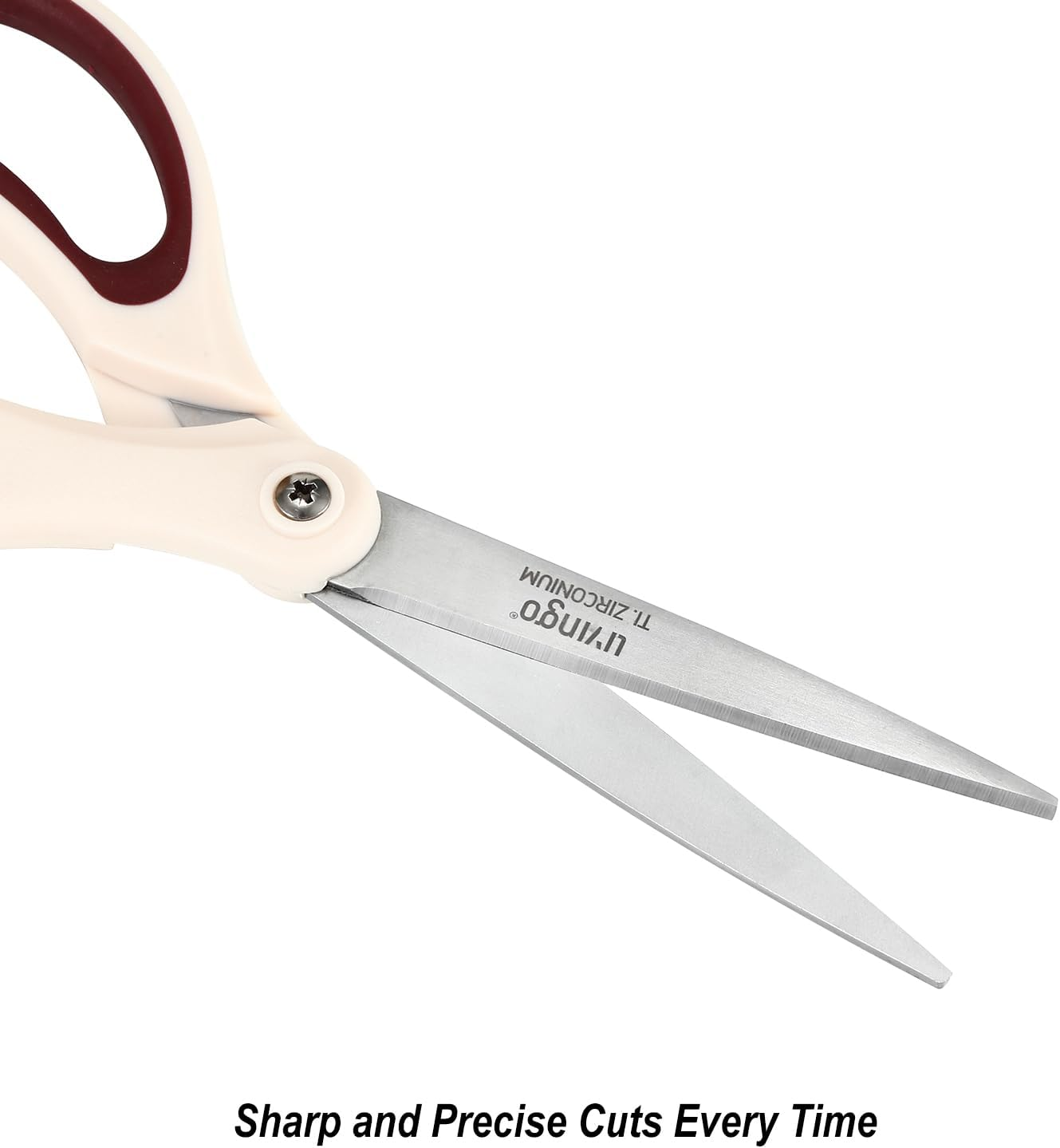 LIVINGO Scissors All Purpose - Titanium Coated Heavy Duty Sharp Stainless Steel Comfortable Shears for Office Home School Cutting Paper Fabric, Blue, White, and Brown, 3 Pieces image number 3