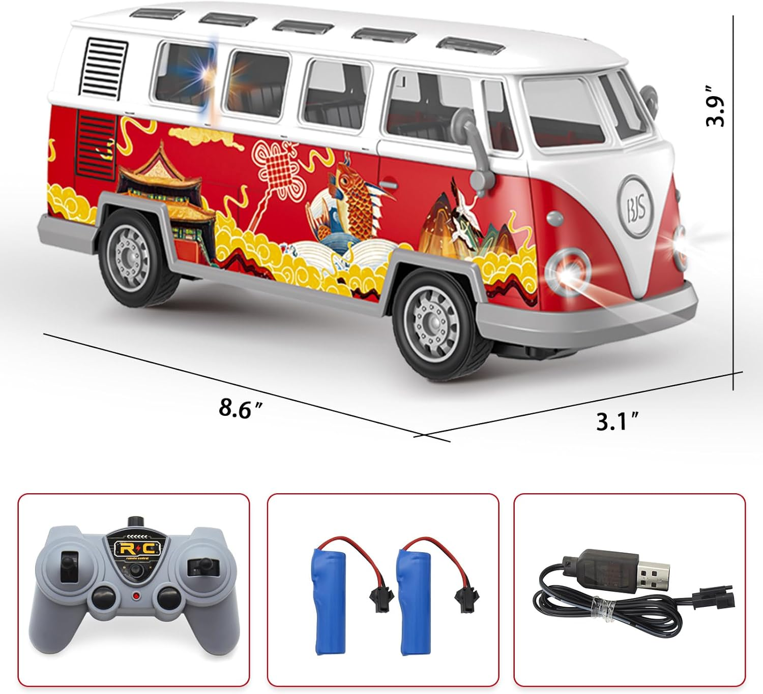 Spobot Remote Control Bus 2.4G Remote Control 1962 Volkswagen Classic Bus with Decals Retro Truck Model with Lights Sound Electric Vehicle Playsets Cars for Kids Toy image number 5