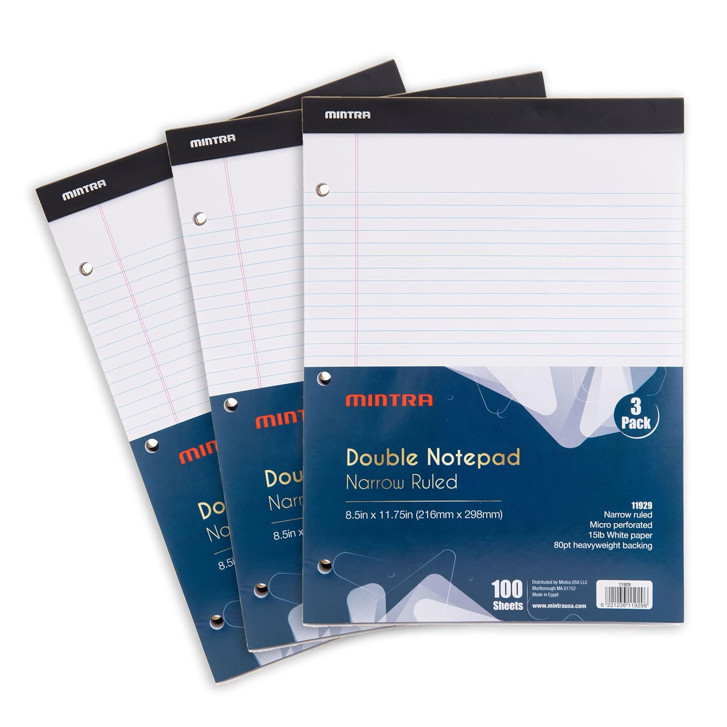 Mintra Office Legal Pads (Double Pad 3Pk (White), 8.5In X 11In (Narrow Ruled)) image number 1