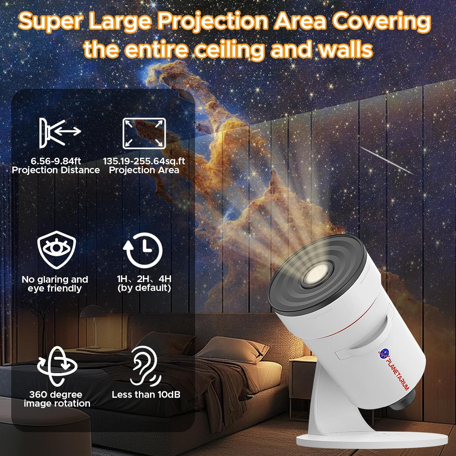 Galaxy Projector, Realistic Star Planetarium Night Light Projector with 10 Film Discs, Timer off Controls&8-Color Night Light, 360&deg; Rotatable Super Wide Ceiling Coverage for Bedrooms Home Theaters image number 6